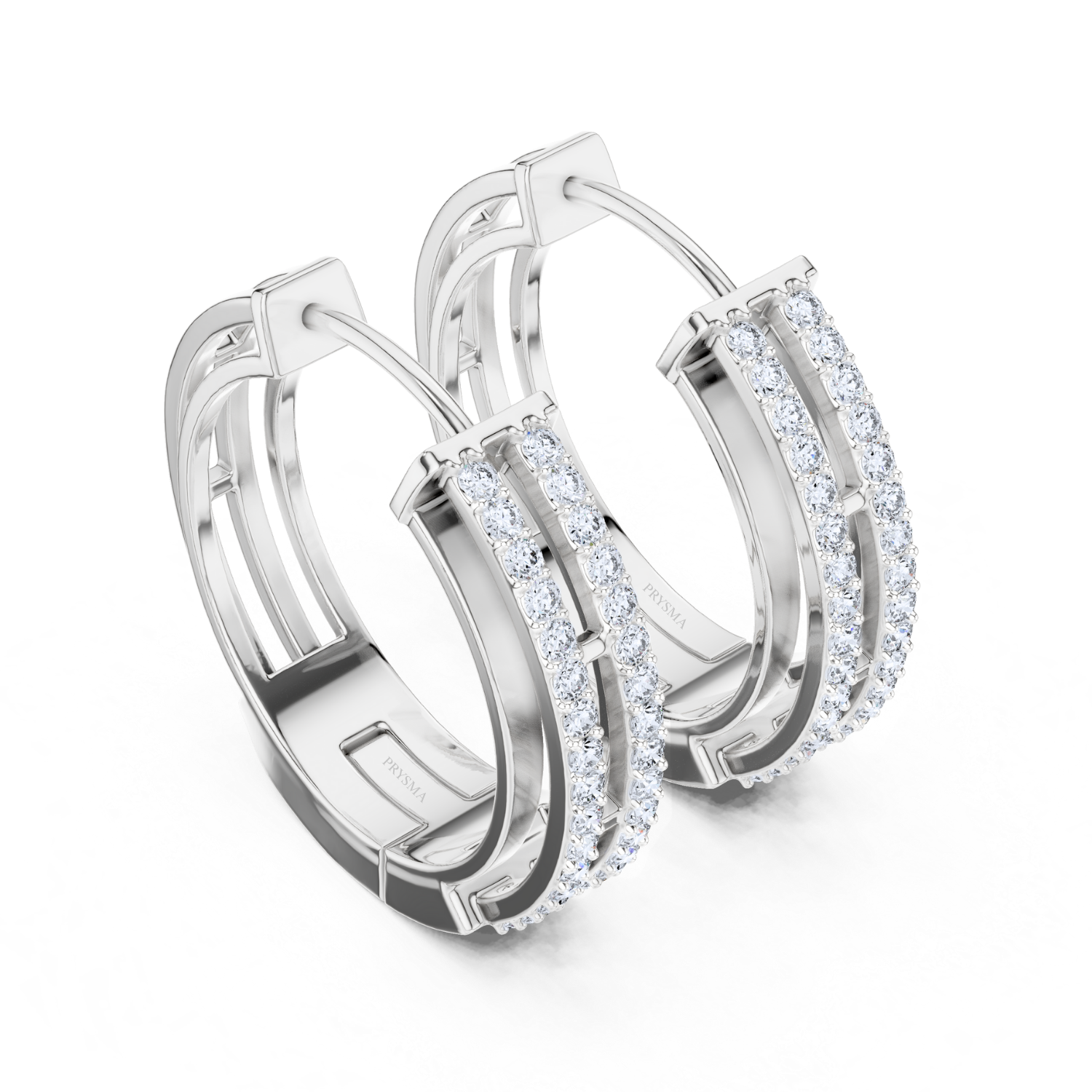 Dual Row Diamond Hoop Earrings