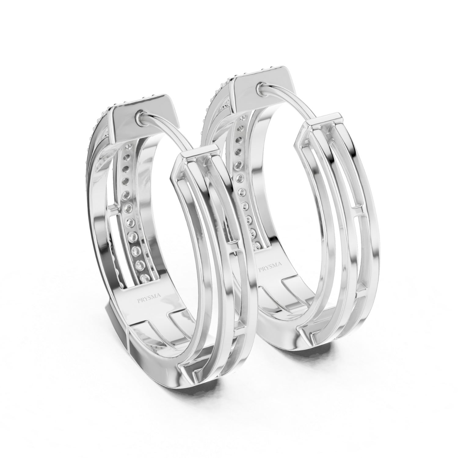 Dual Row Diamond Hoop Earrings