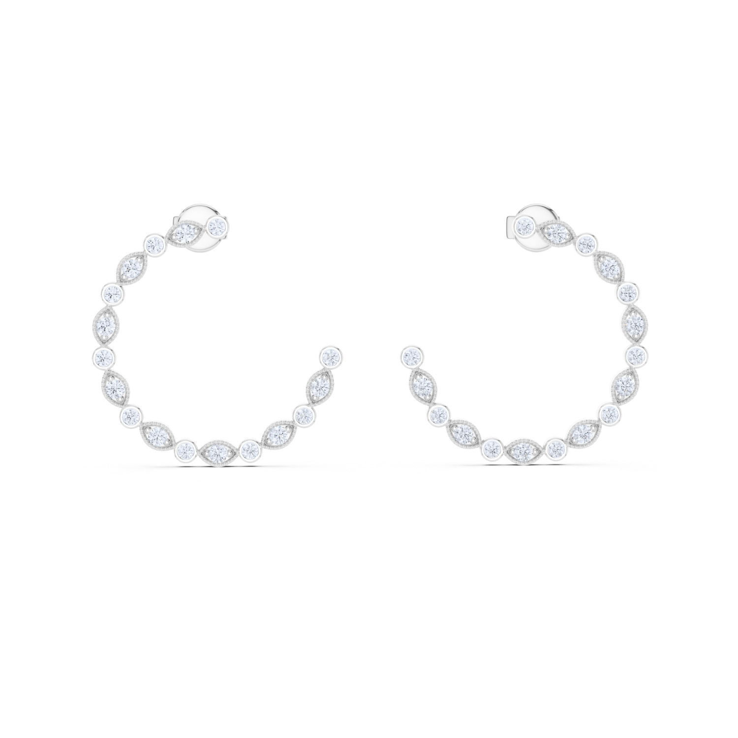 Marquise Bezel Diamond Hoop Earrings