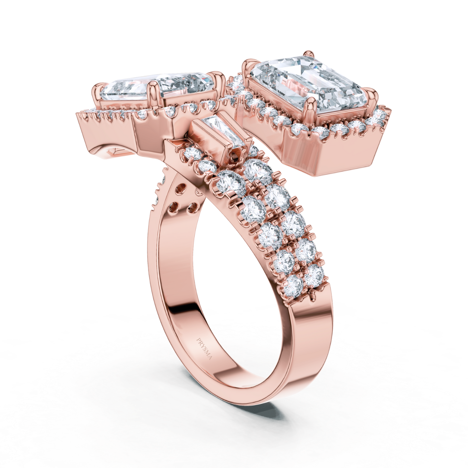 Double Emerald Cut Center Stone Halo Diamond