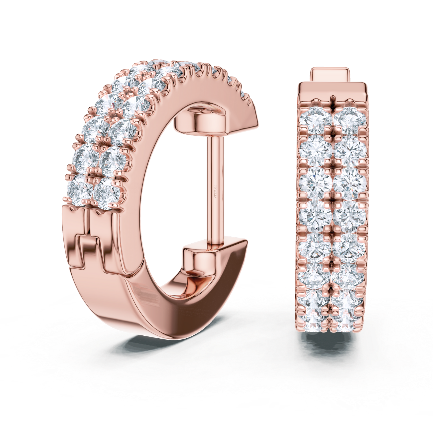 Double Row Diamond Huggie Hoop Earrings