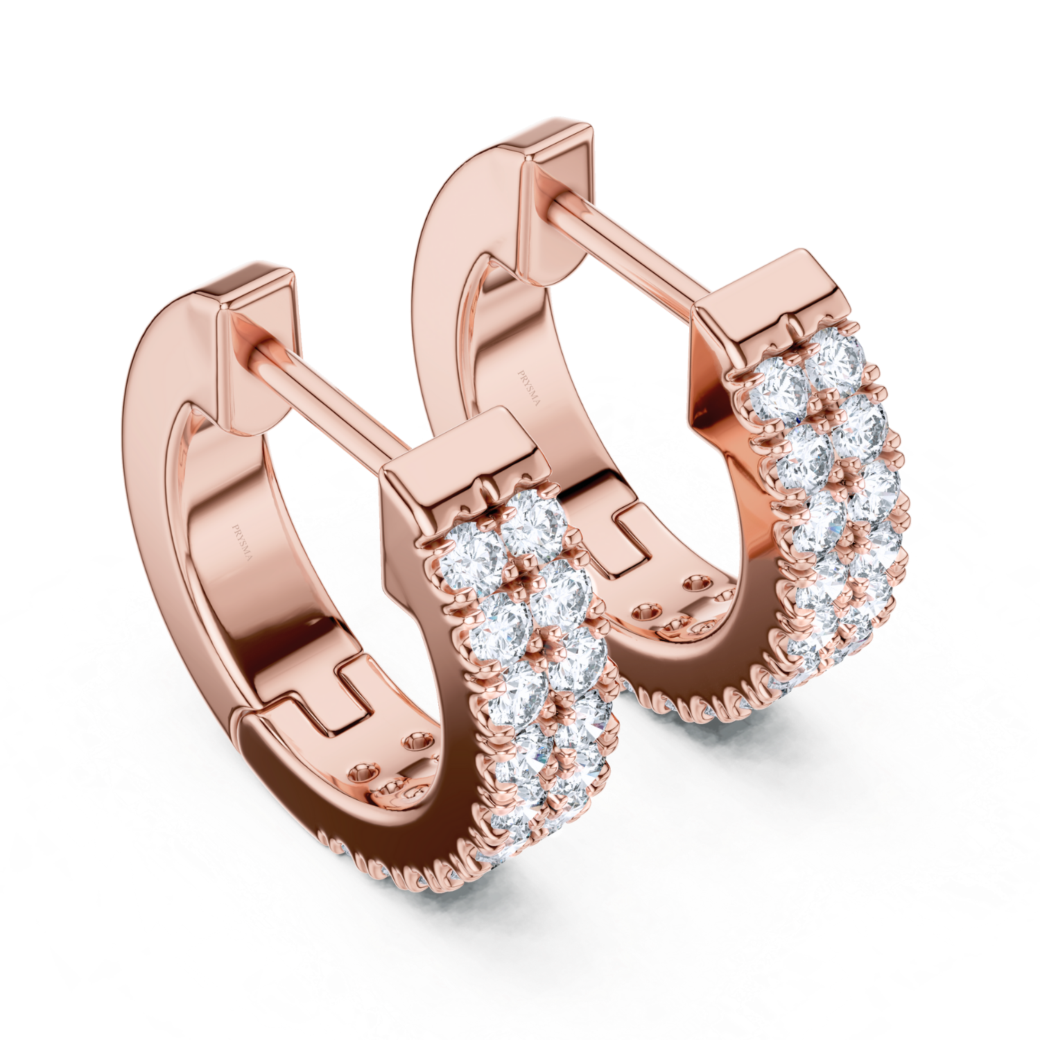 Double Row Diamond Huggie Hoop Earrings
