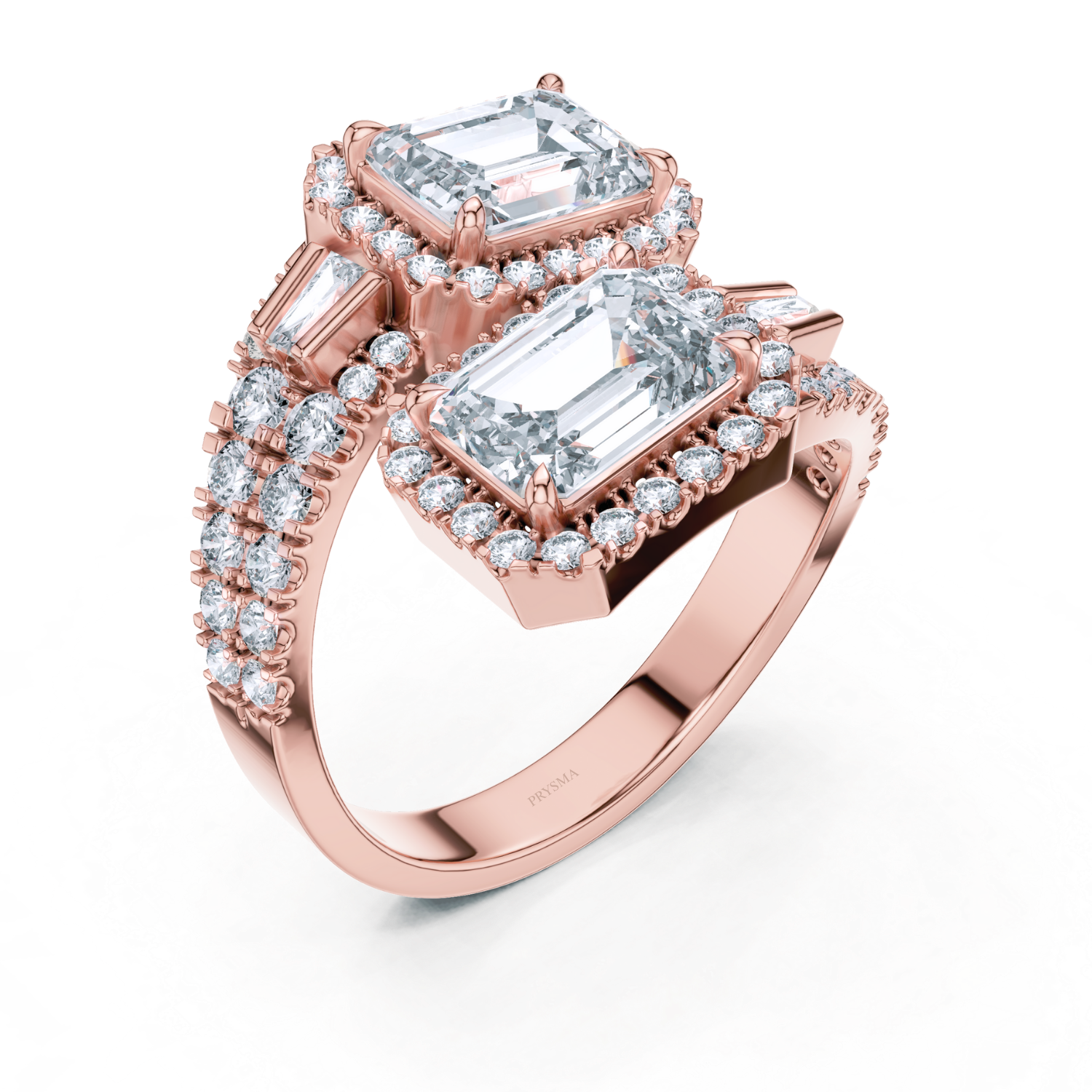 Double Emerald Cut Center Stone Halo Diamond