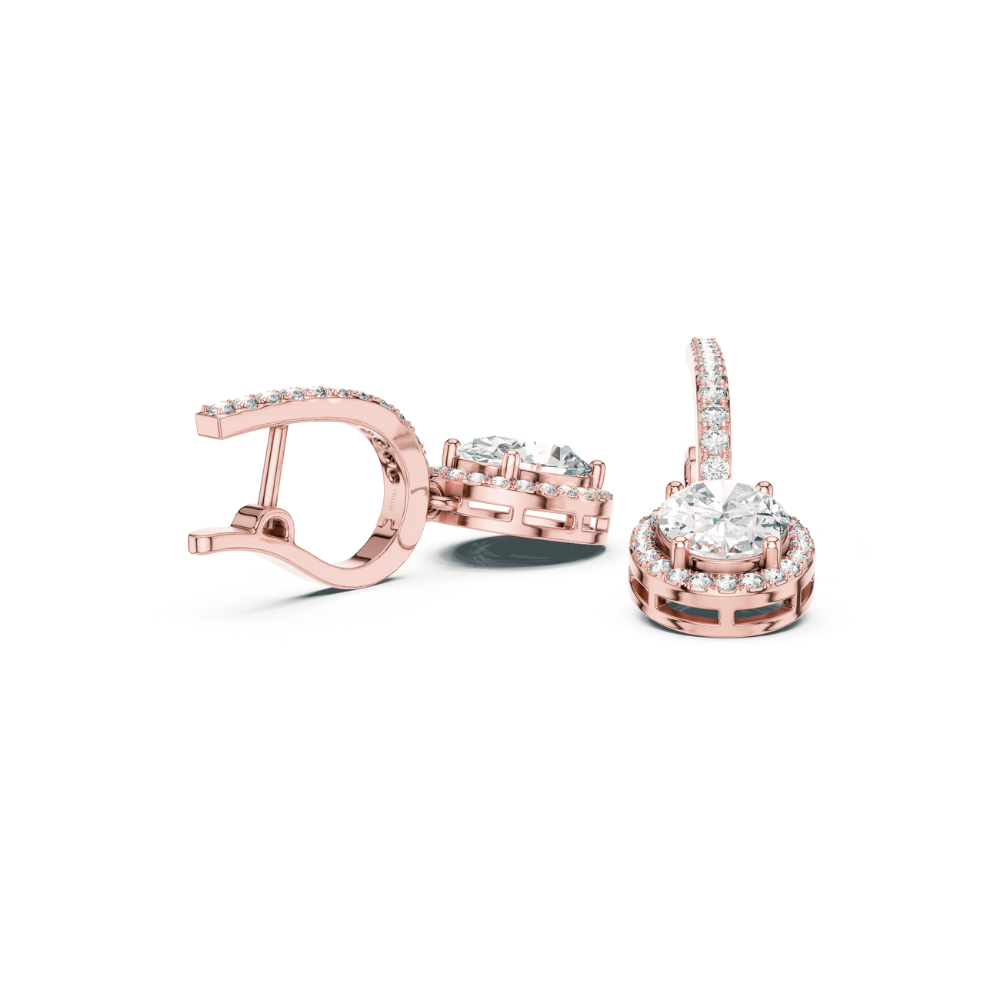 Oval Halo Drop Diamond Earrings