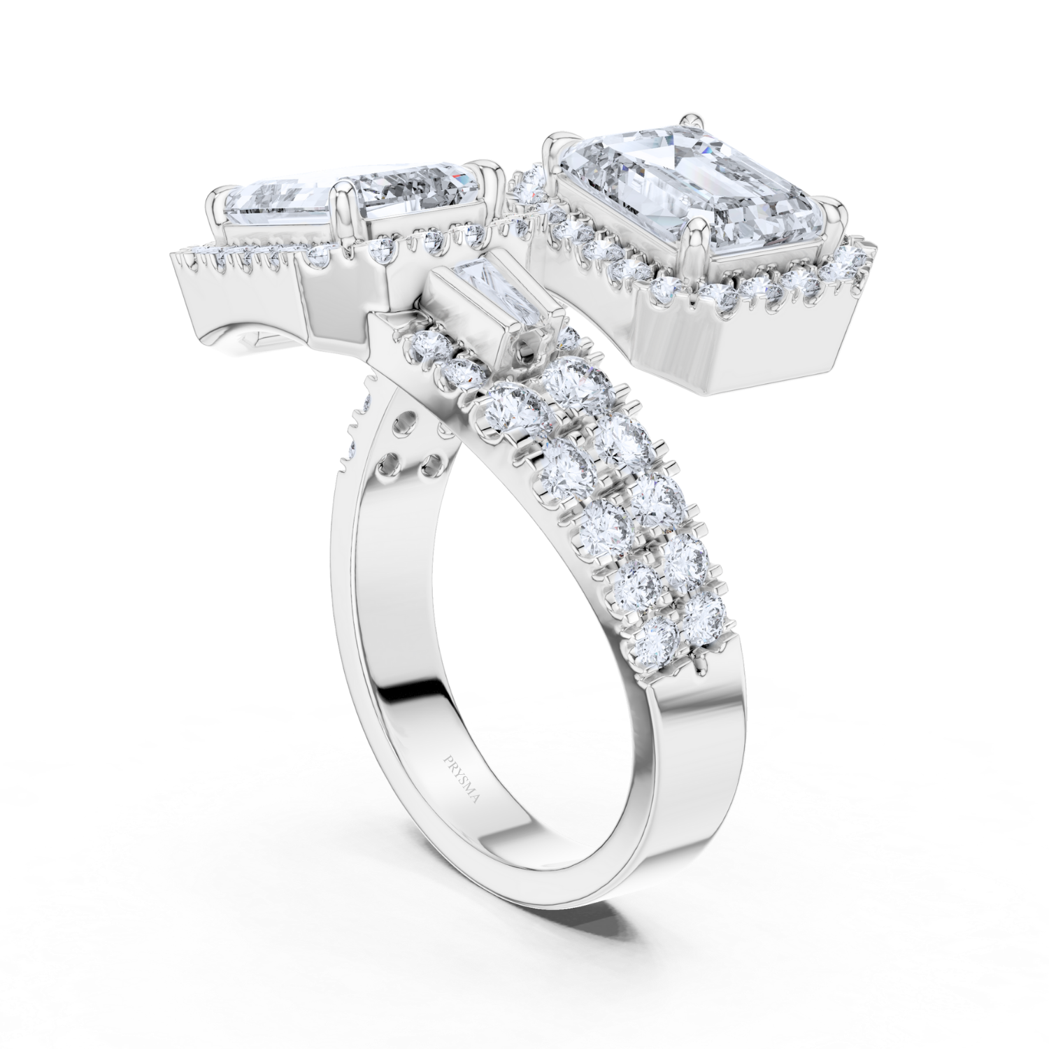 Double Emerald Cut Center Stone Halo Diamond