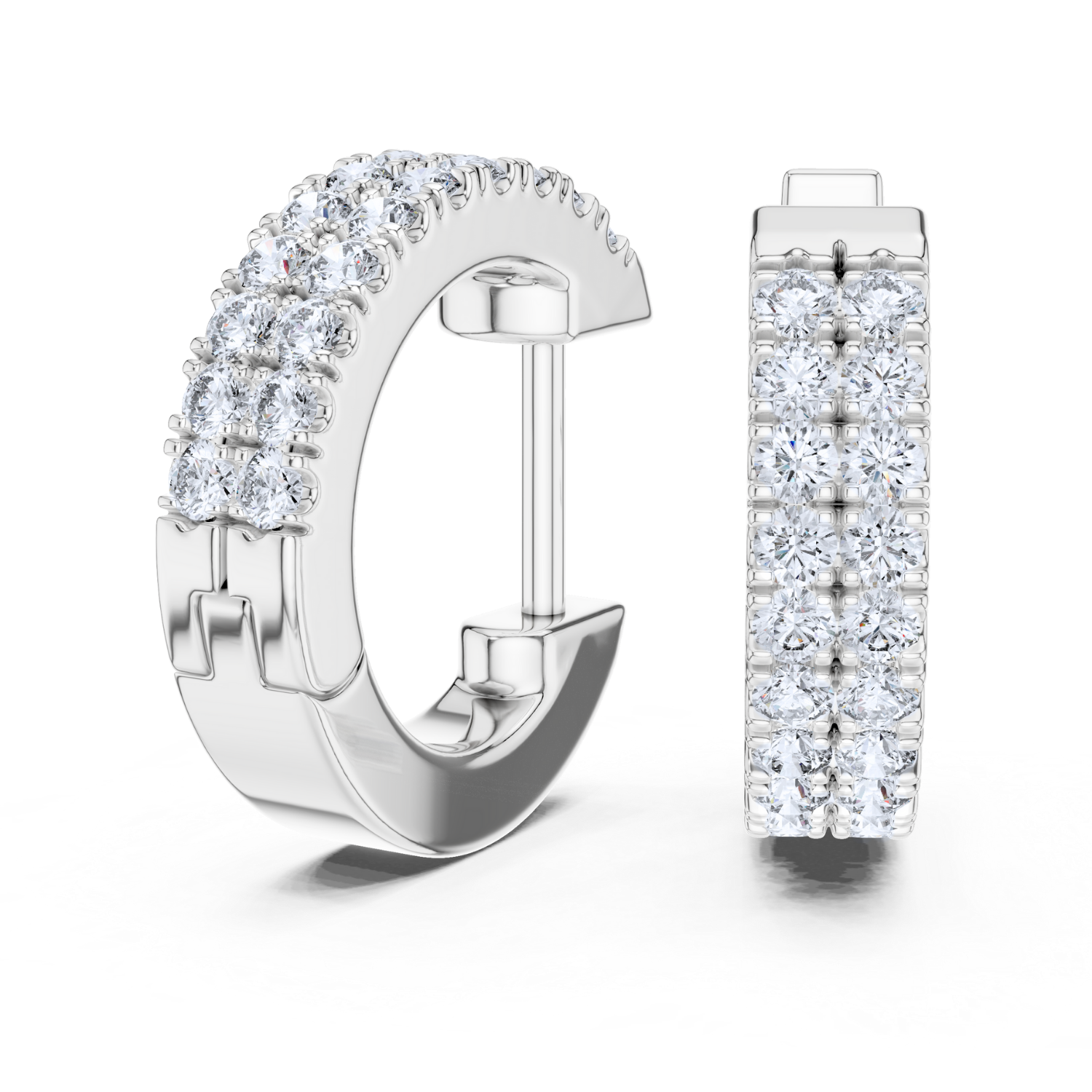 Double Row Diamond Huggie Hoop Earrings