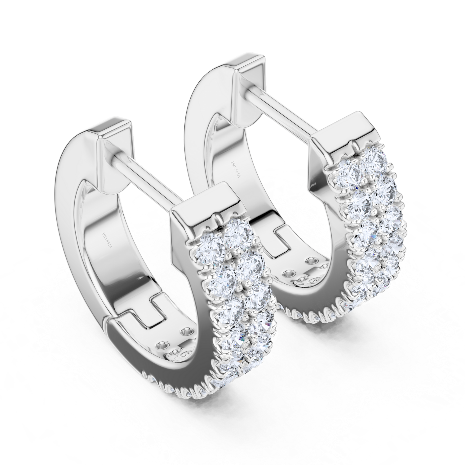 Double Row Diamond Huggie Hoop Earrings