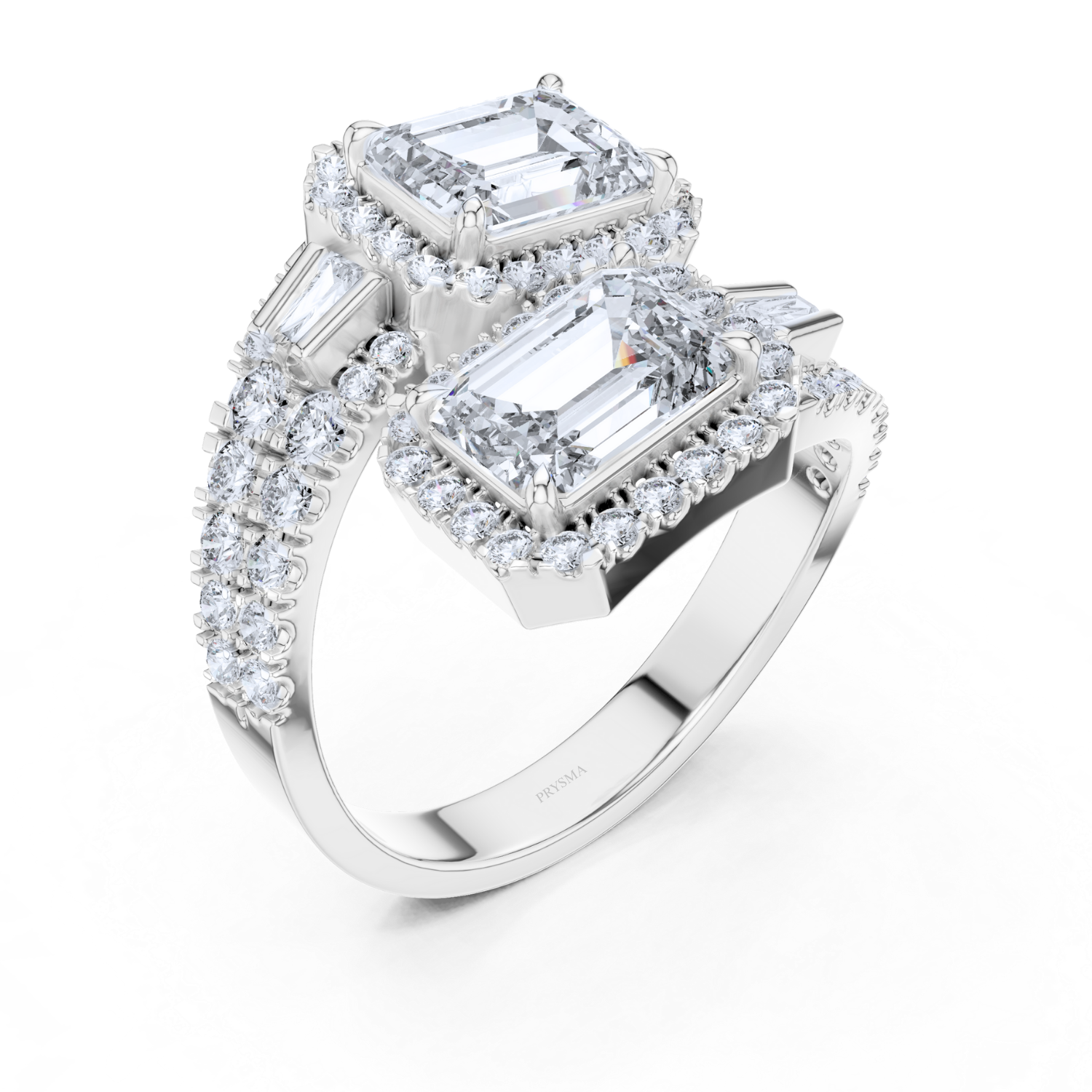 Double Emerald Cut Center Stone Halo Diamond