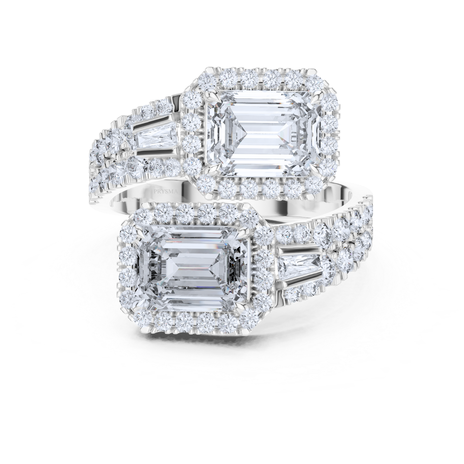 Double Emerald Cut Center Stone Halo Diamond