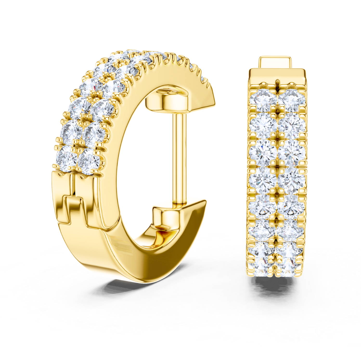 Double Row Diamond Huggie Hoop Earrings