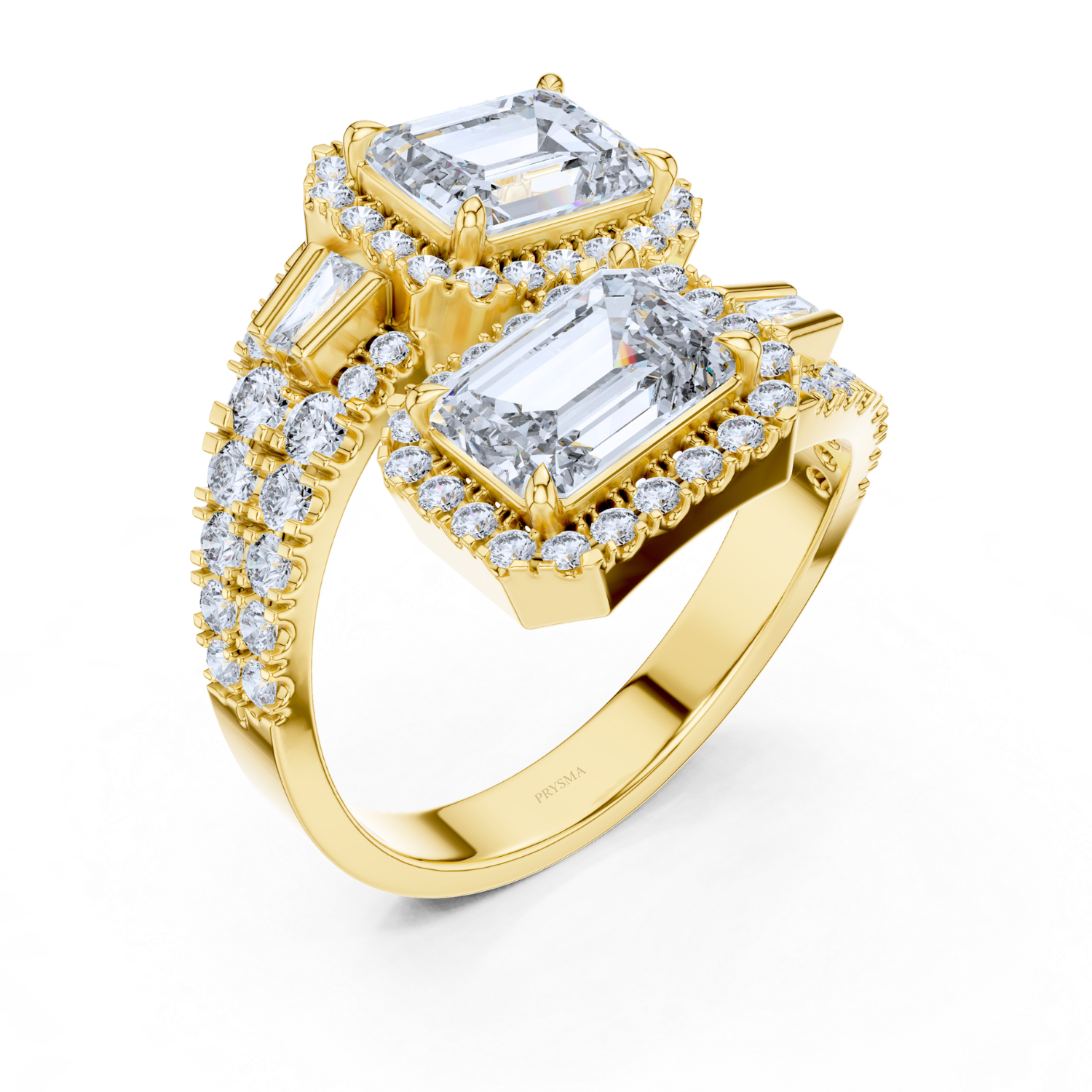Double Emerald Cut Center Stone Halo Diamond