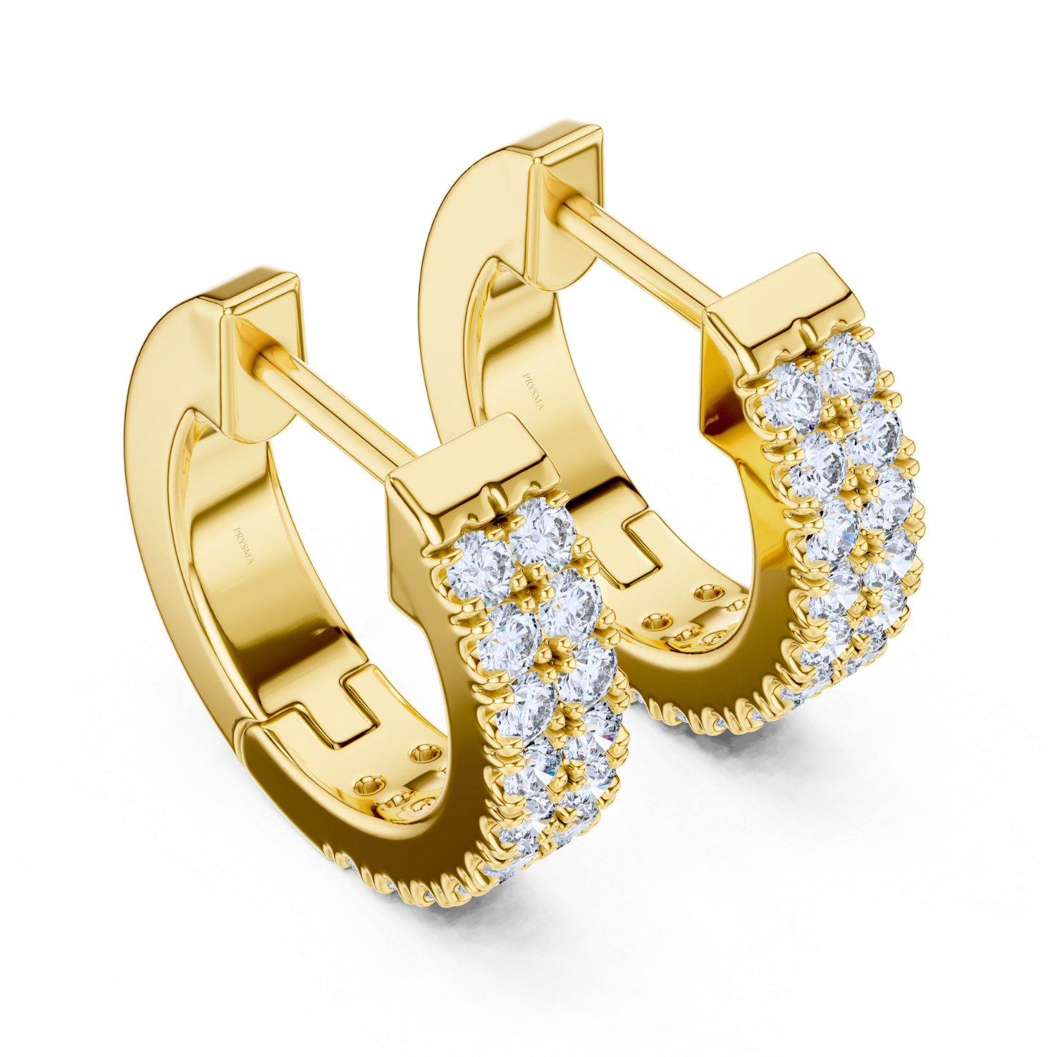 Double Row Diamond Huggie Hoop Earrings