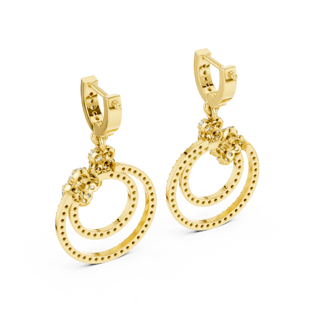 Floral Harmony Dual Circle Drop Earrings