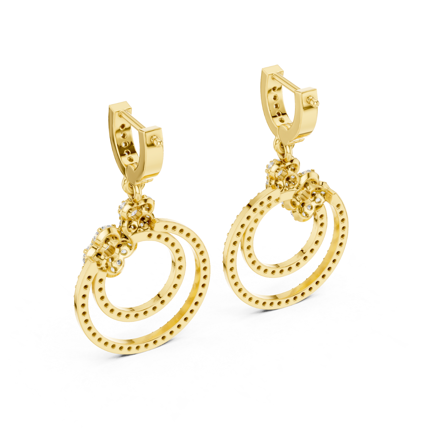 Floral Harmony Dual Circle Drop Earrings