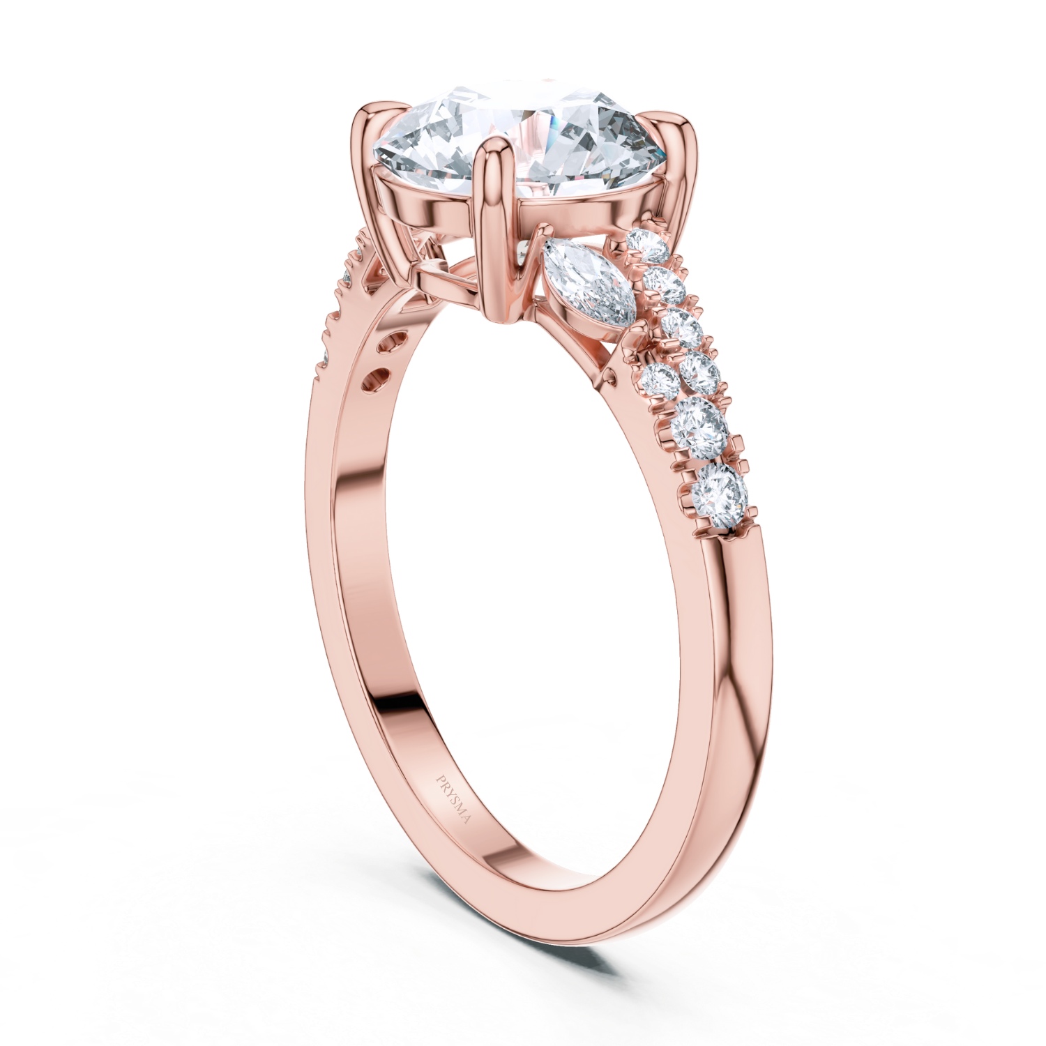 Round Center Stone 6 Prong Marquise & Round Diamond