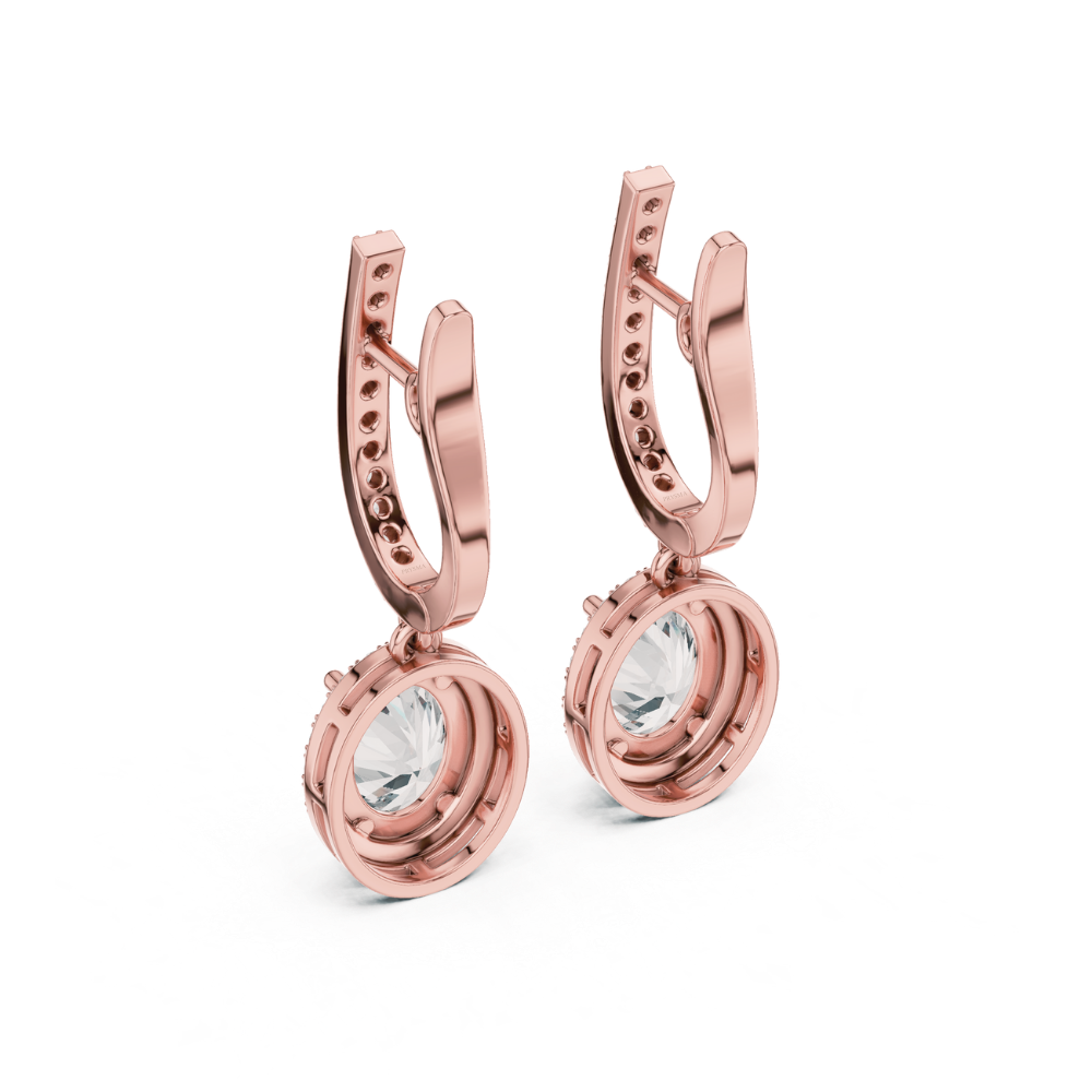 Oval Halo Drop Diamond Earrings