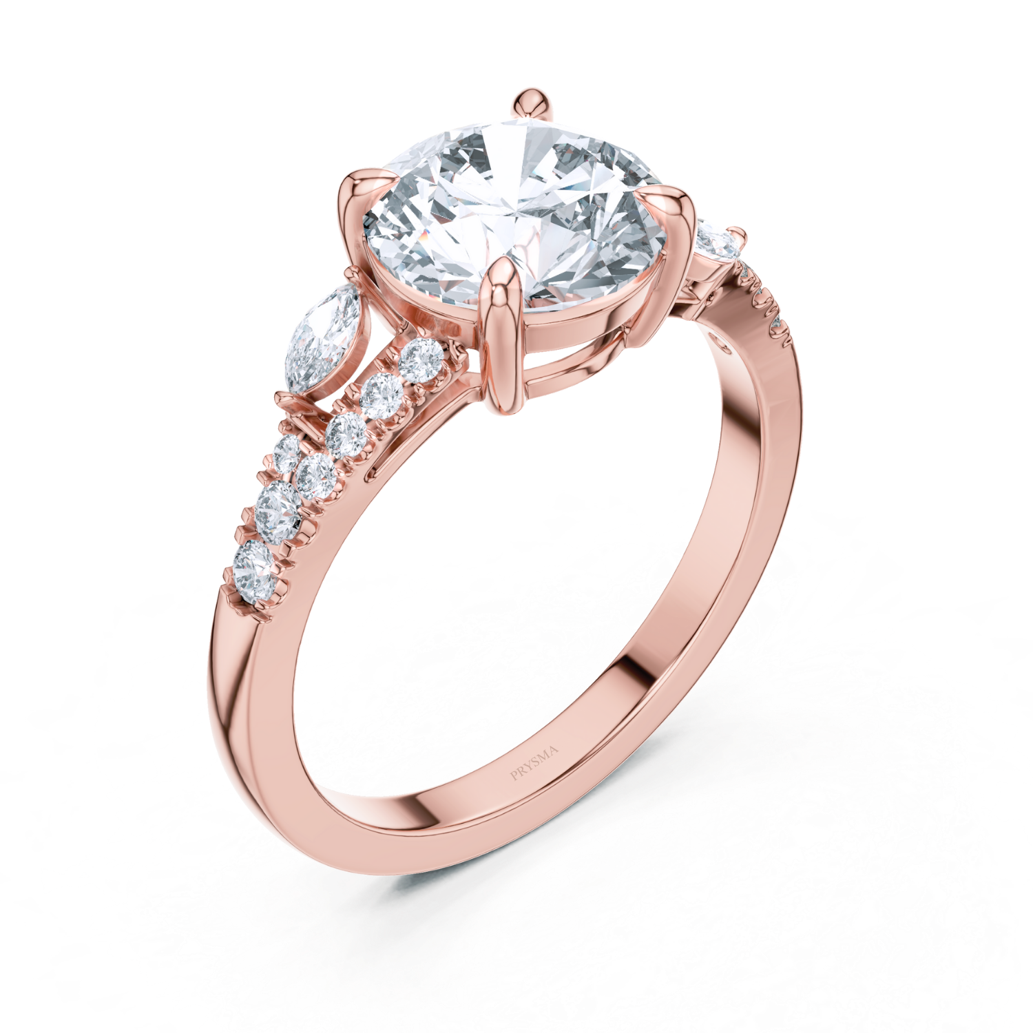 Round Center Stone 6 Prong Marquise & Round Diamond