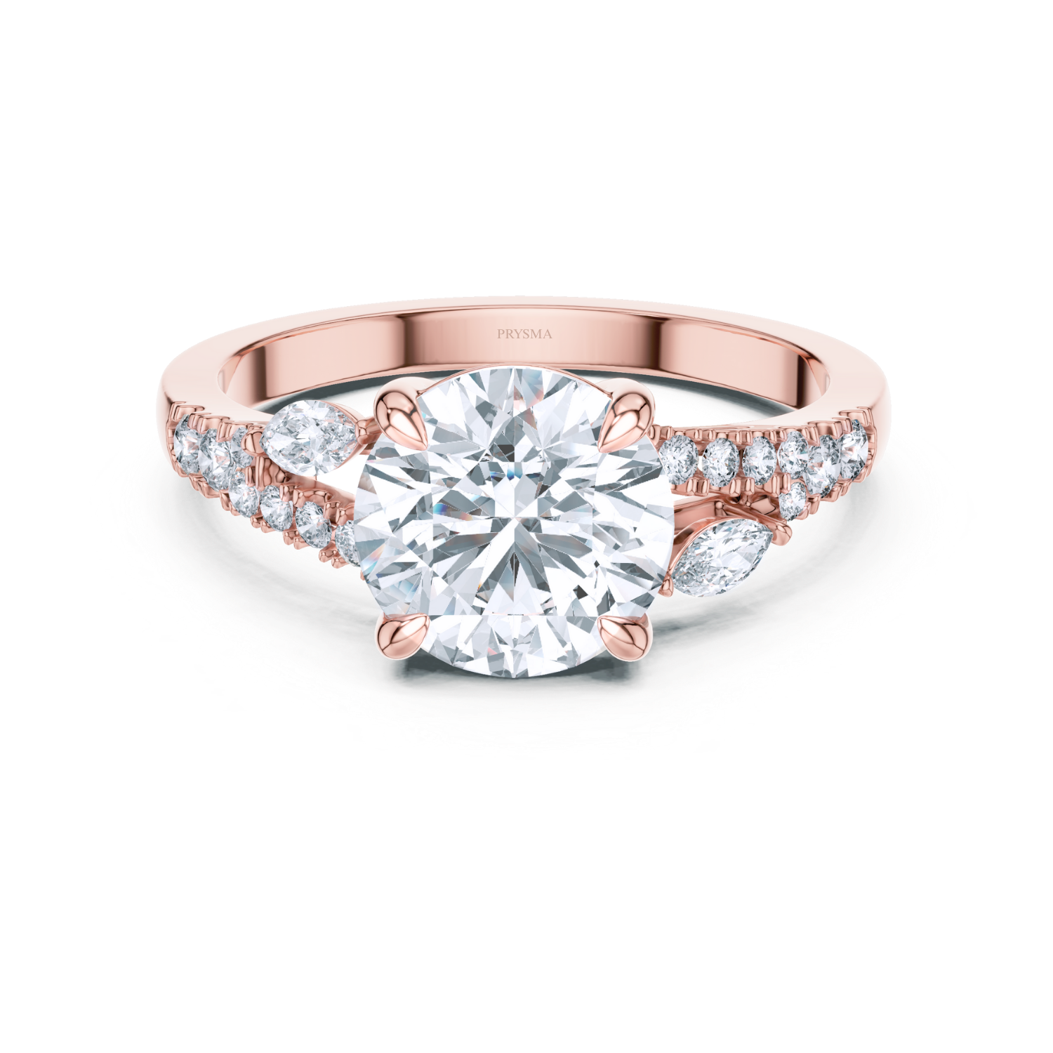 Round Center Stone 6 Prong Marquise & Round Diamond