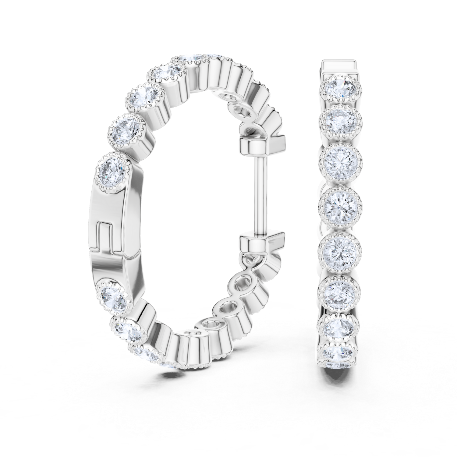 Bezel-Set Diamond Hoop Earrings