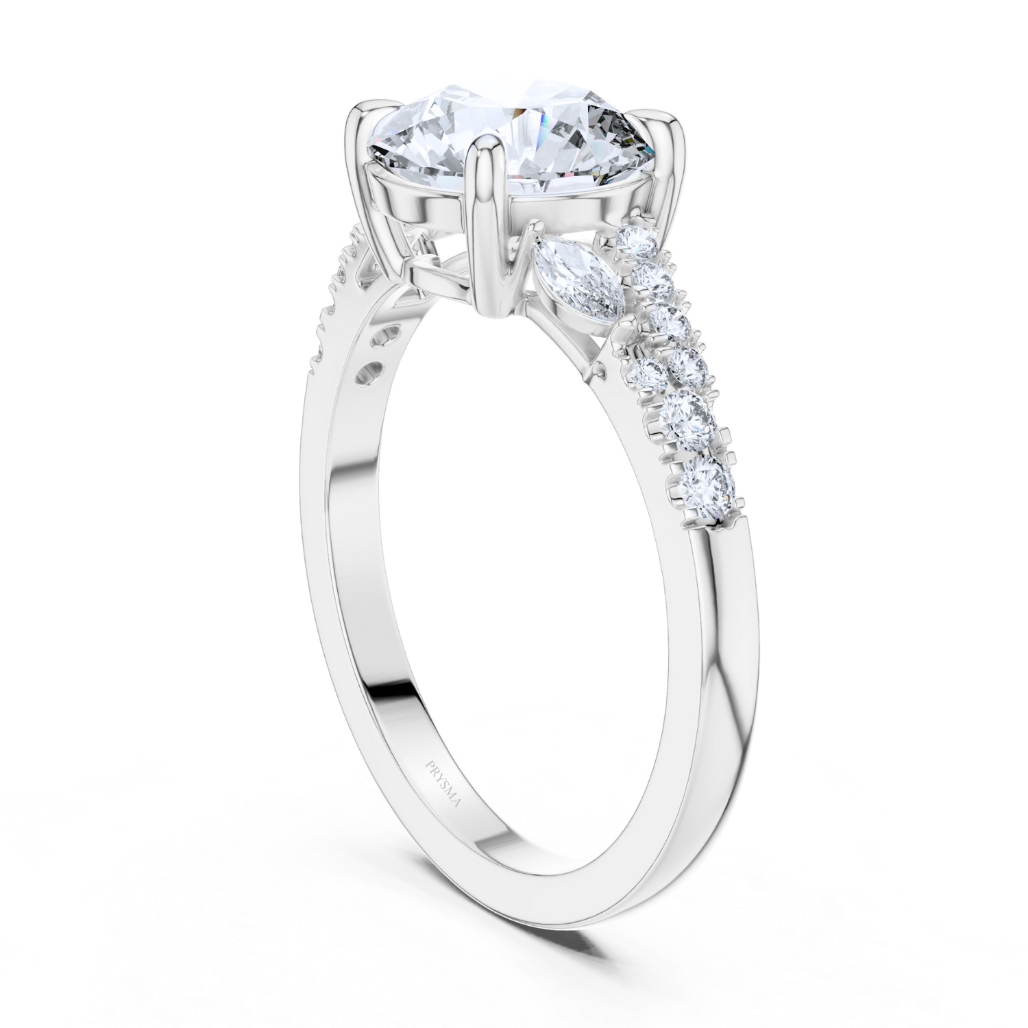 Round Center Stone 6 Prong Marquise & Round Diamond