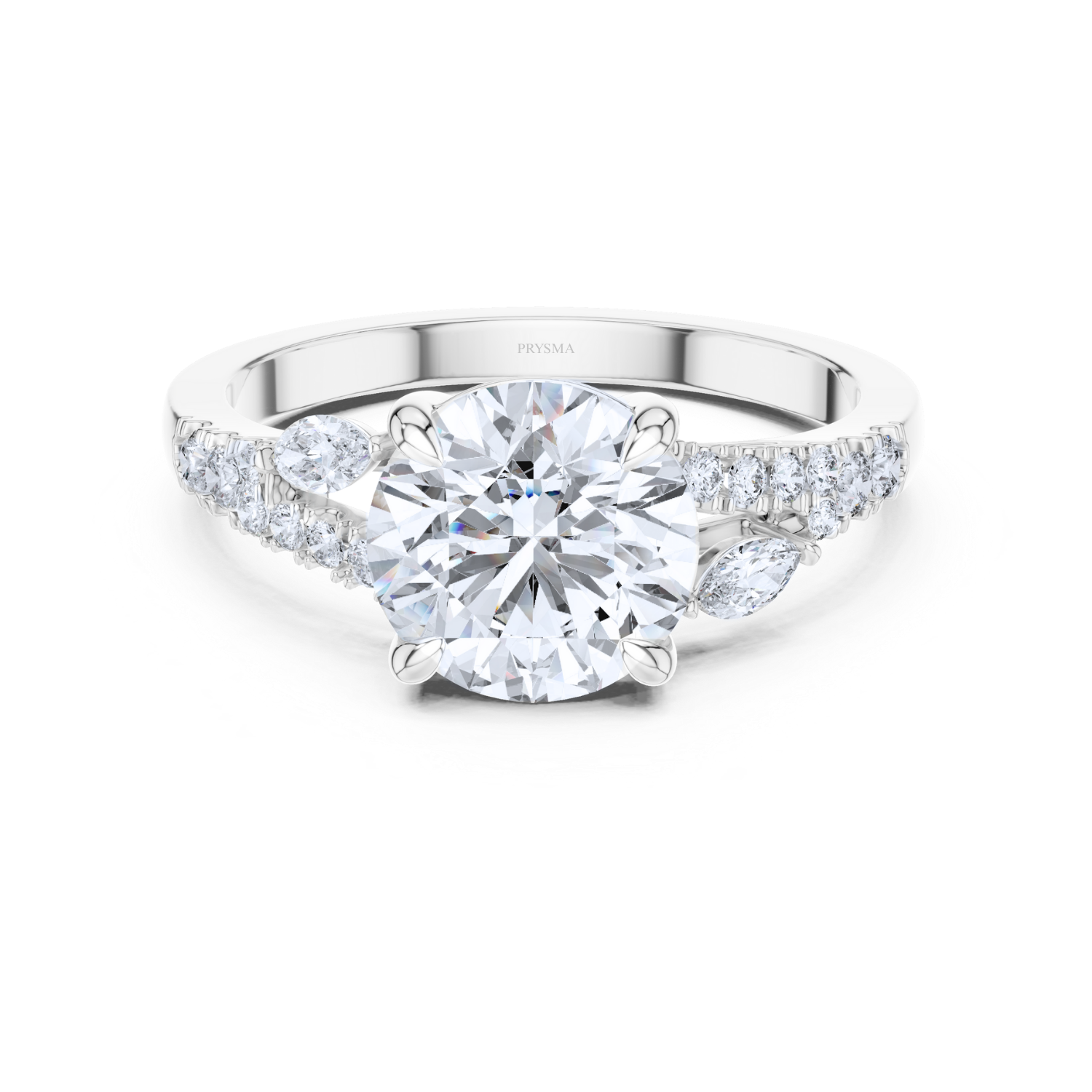Round Center Stone 6 Prong Marquise & Round Diamond