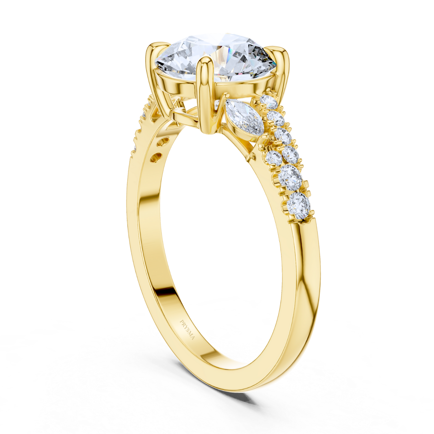 Round Center Stone 6 Prong Marquise & Round Diamond