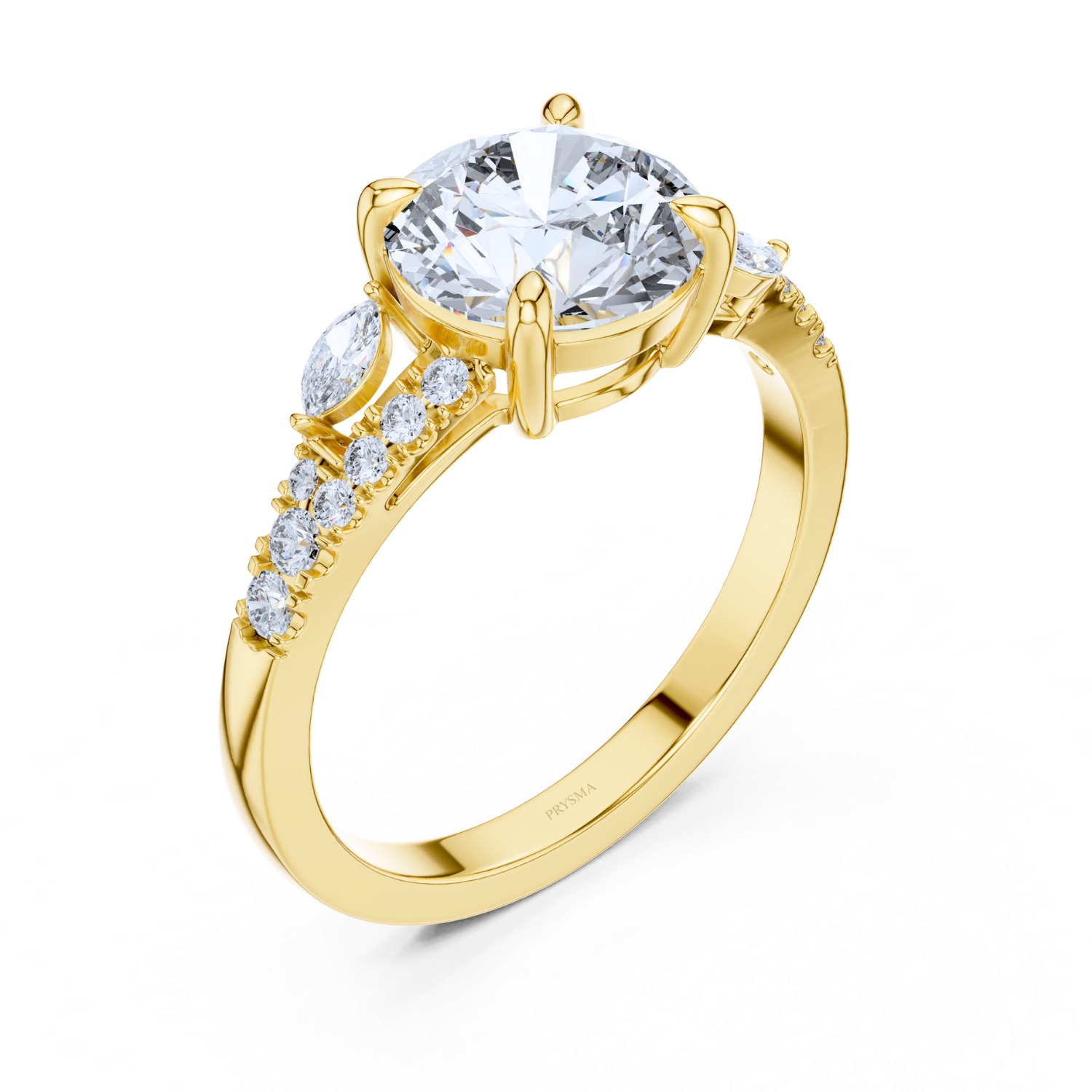 Round Center Stone 6 Prong Marquise & Round Diamond
