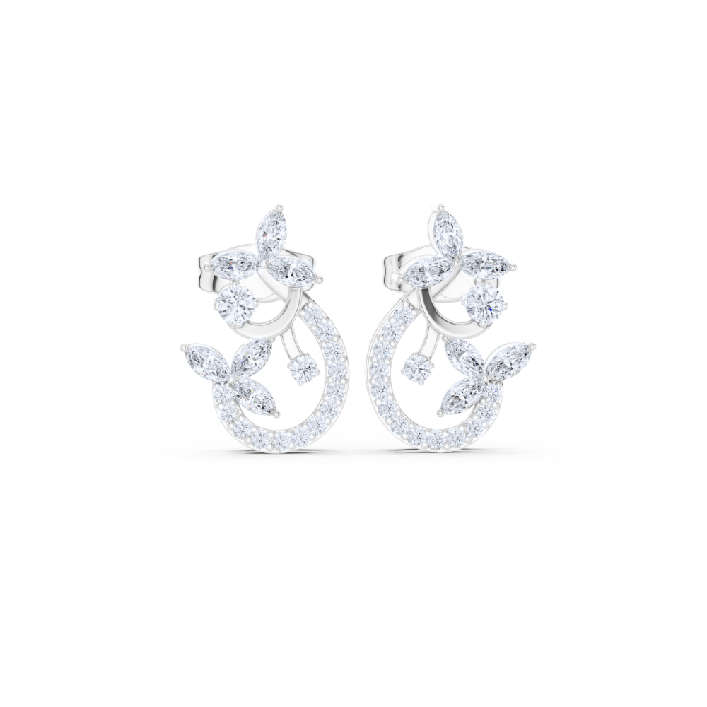 Floral Vine Diamond Hoop Studs