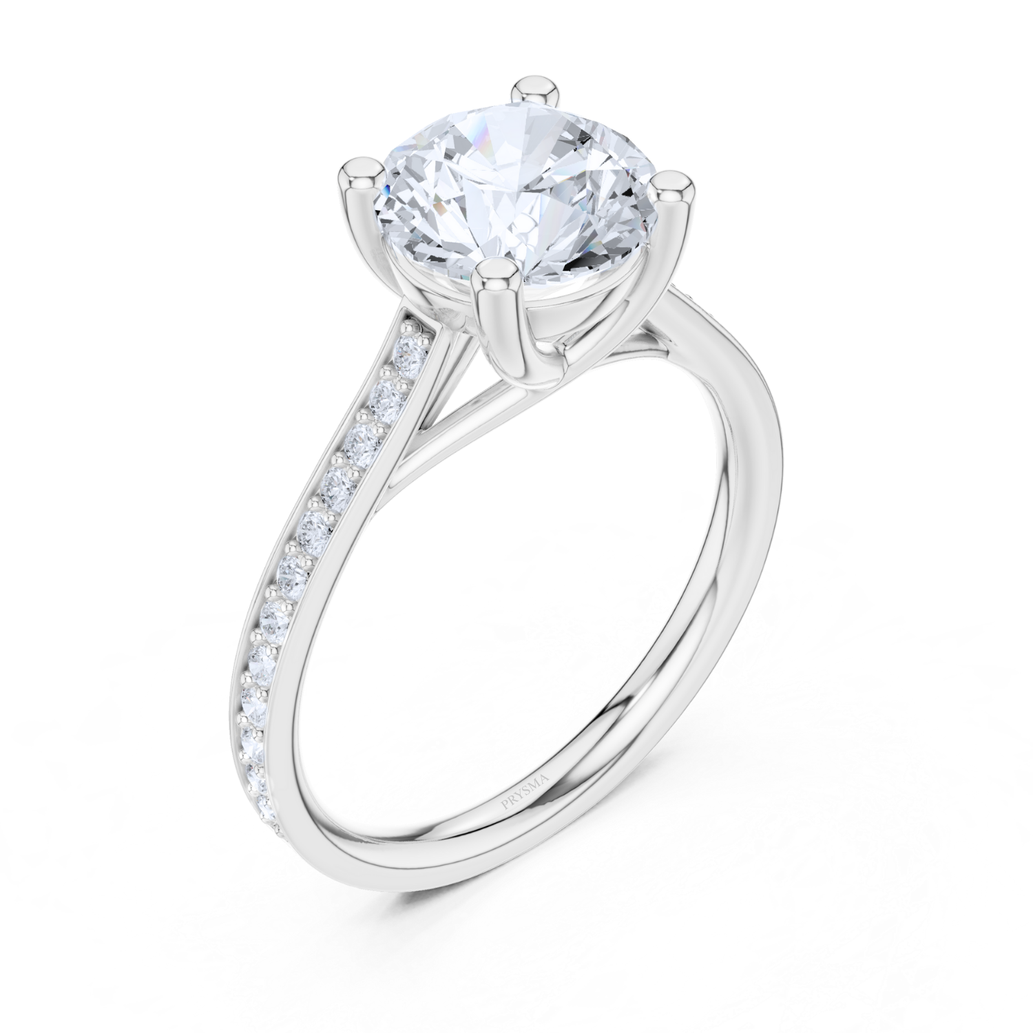 Round Brilliant Cathedral Pave Ring