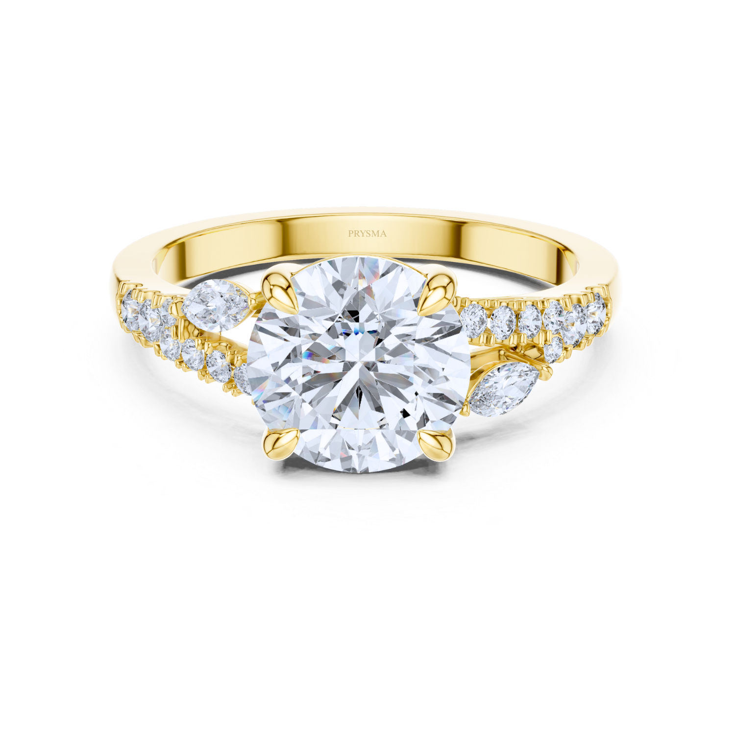 Round Center Stone 6 Prong Marquise & Round Diamond