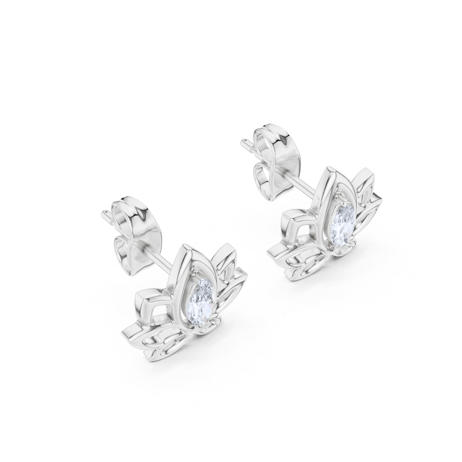 Lotus Bloom Diamond Stud Earrings