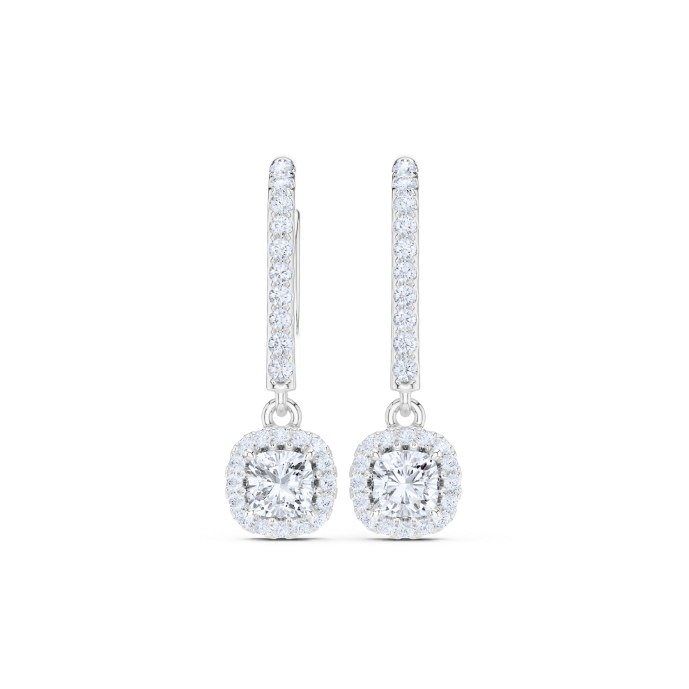 Cushion Halo Drop Diamond Earrings