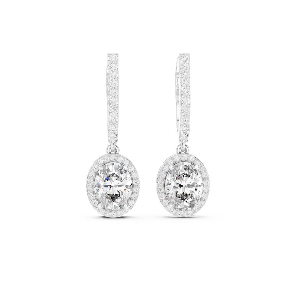 Oval Halo Drop Diamond Earrings