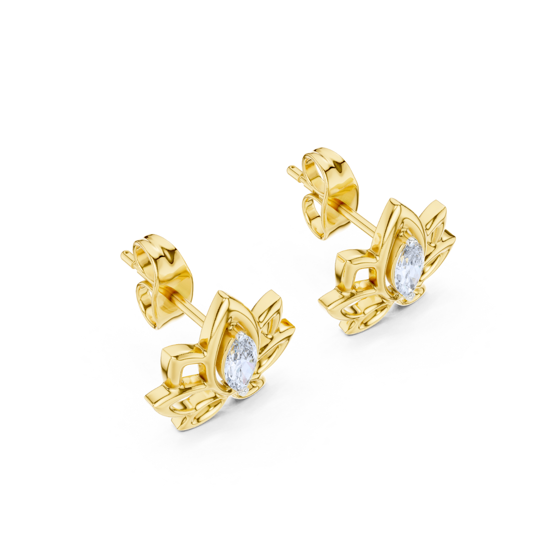 Lotus Bloom Diamond Stud Earrings