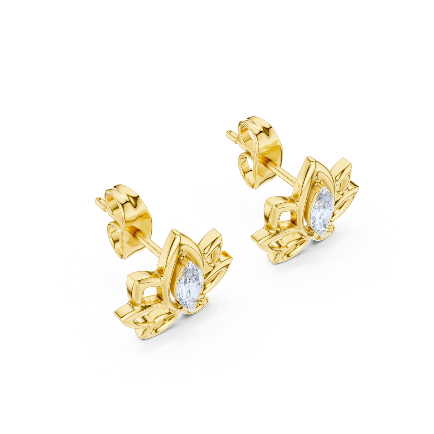 Lotus Bloom Diamond Stud Earrings