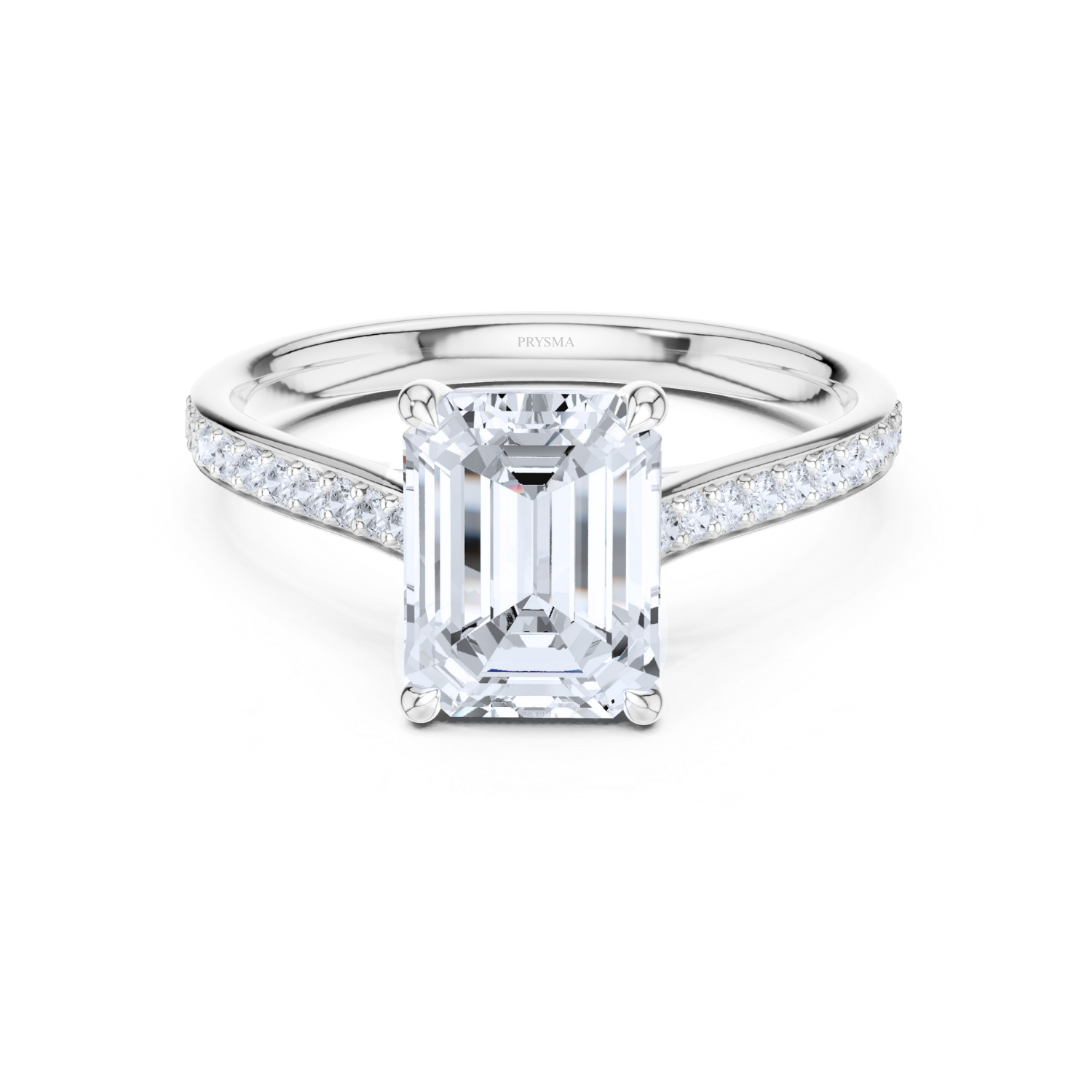 Emerald Cut Diamond Ring With Pave Band