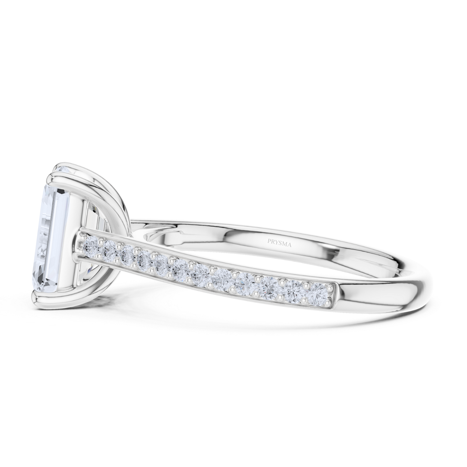Emerald Cut Diamond Ring With Pave Band
