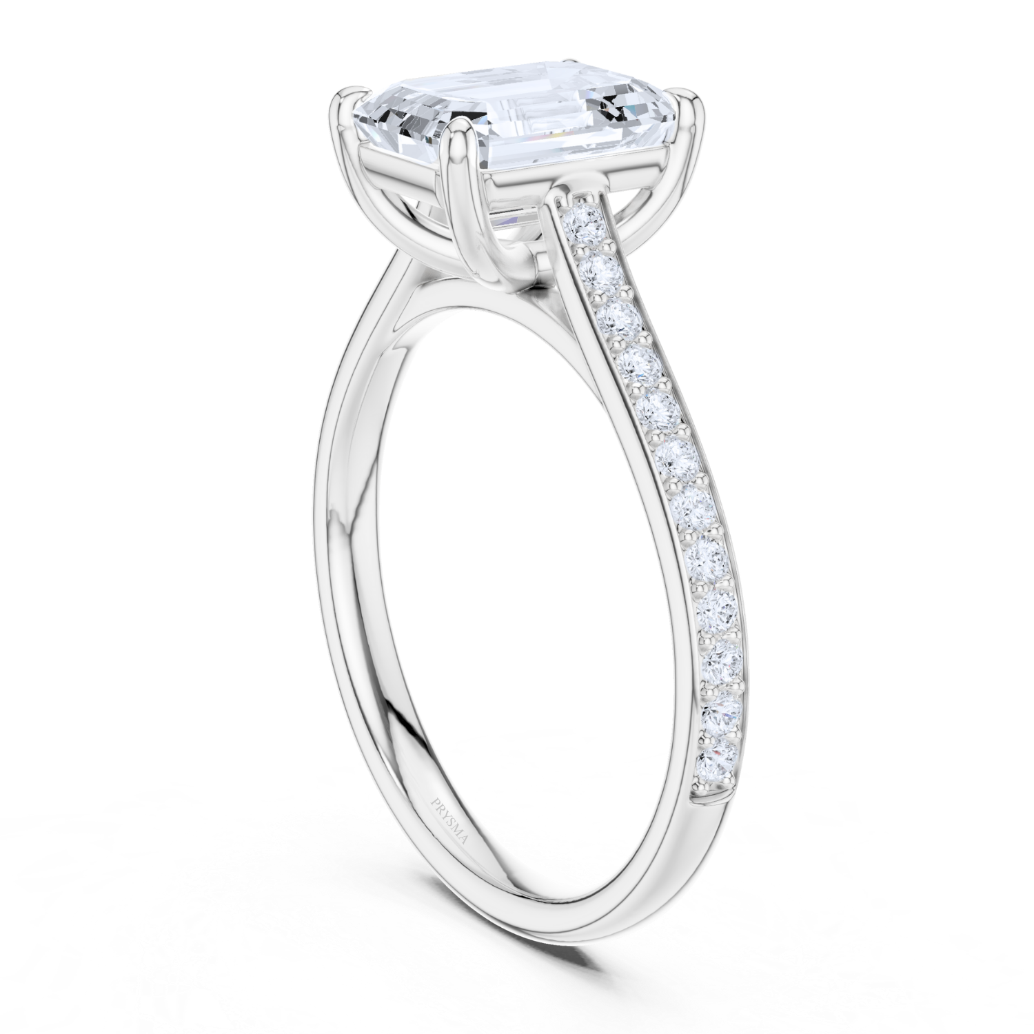 Emerald Cut Diamond Ring With Pave Band