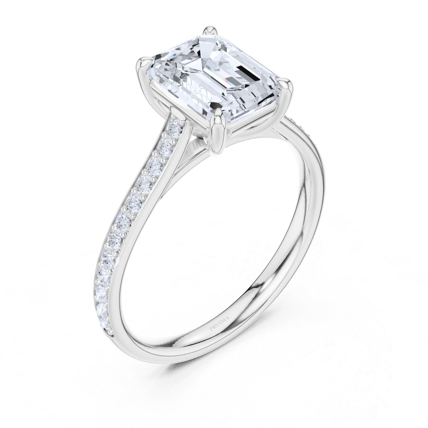 Emerald Cut Diamond Ring With Pave Band