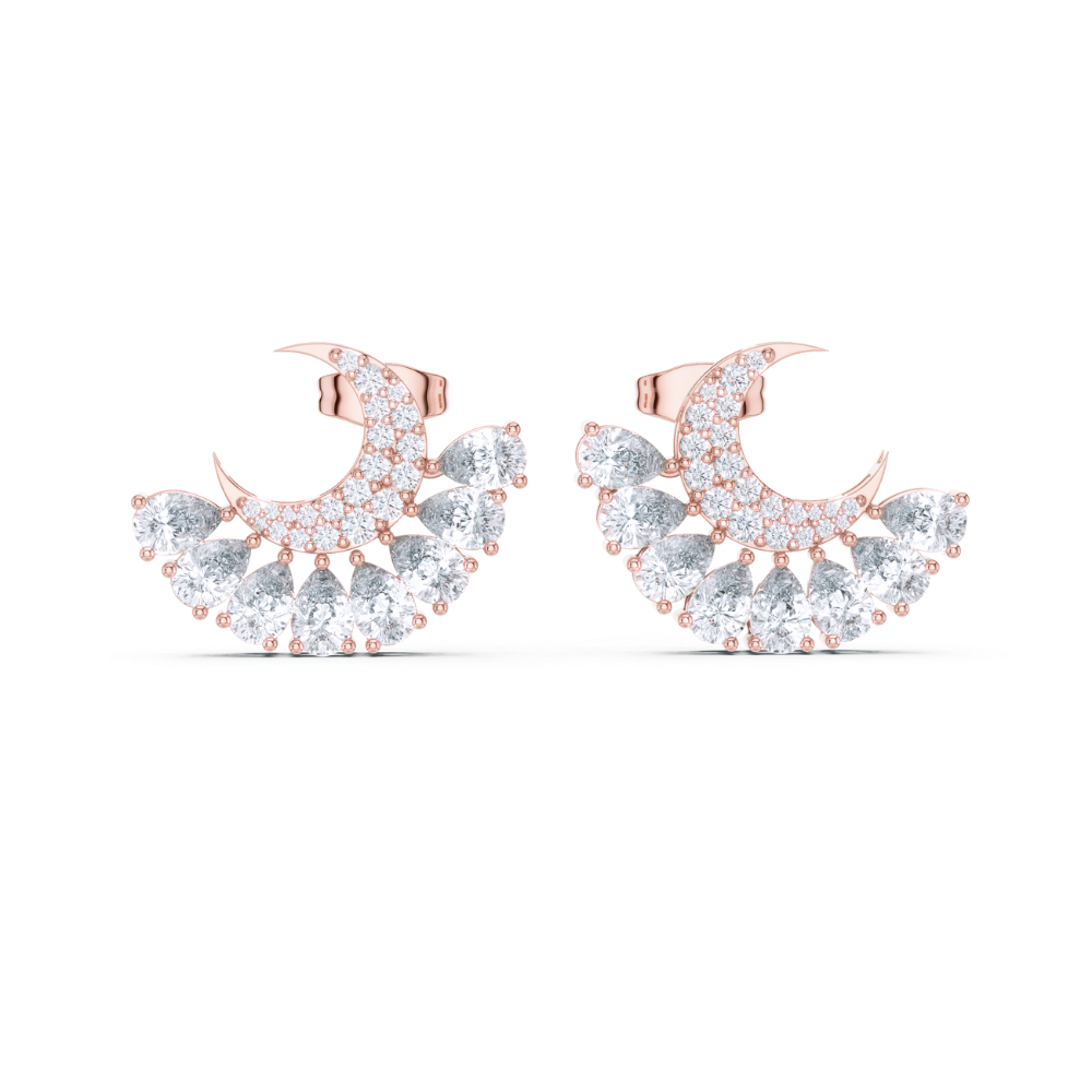 Celestial Crescent Diamond Stud Earrings