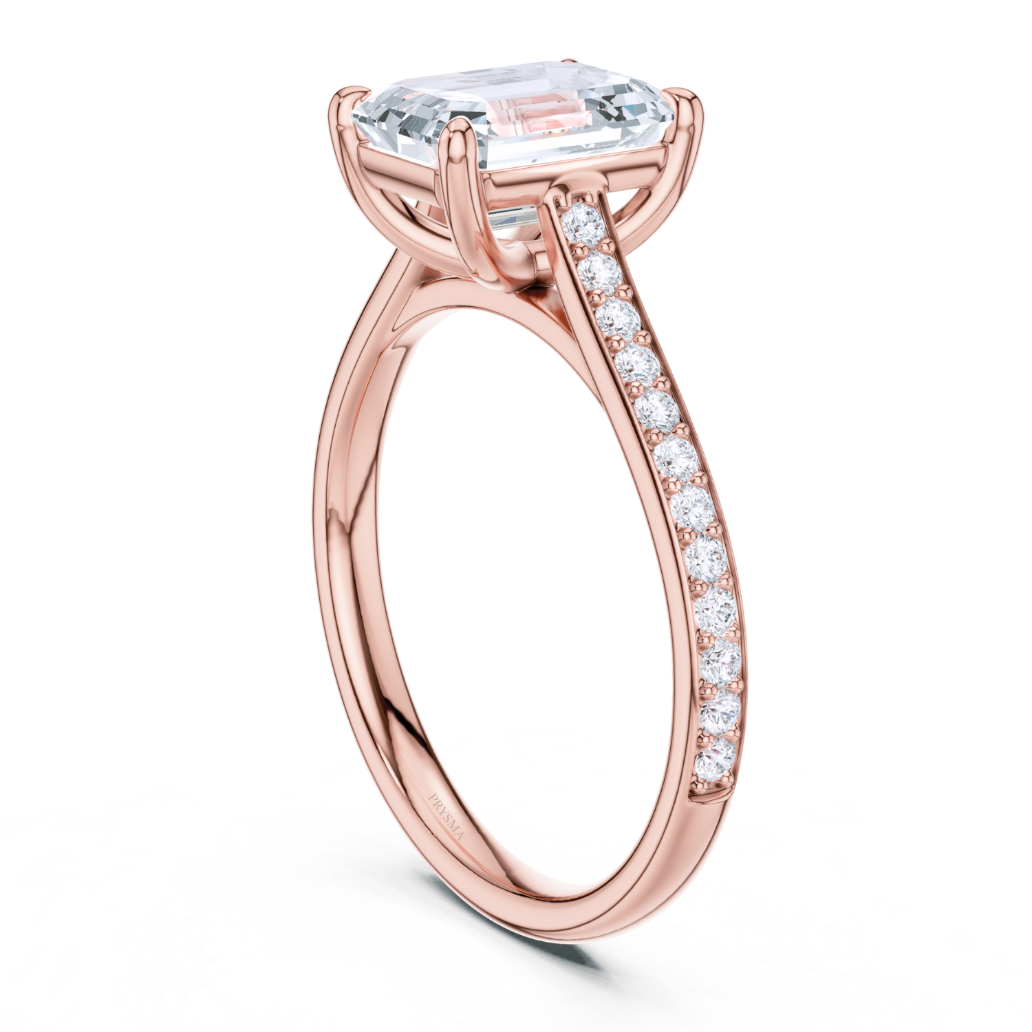 Emerald Cut Diamond Ring With Pave Band