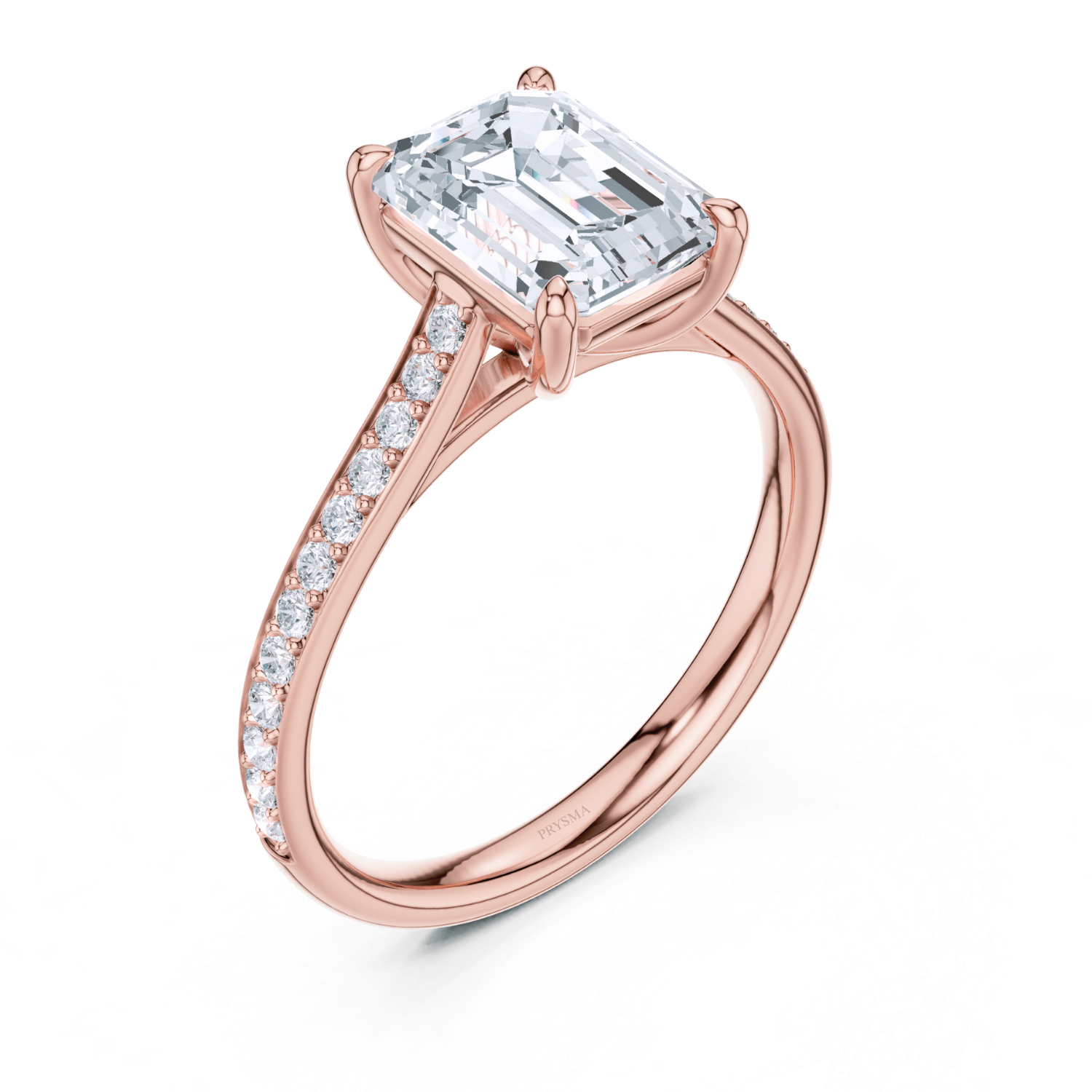 Emerald Cut Diamond Ring With Pave Band