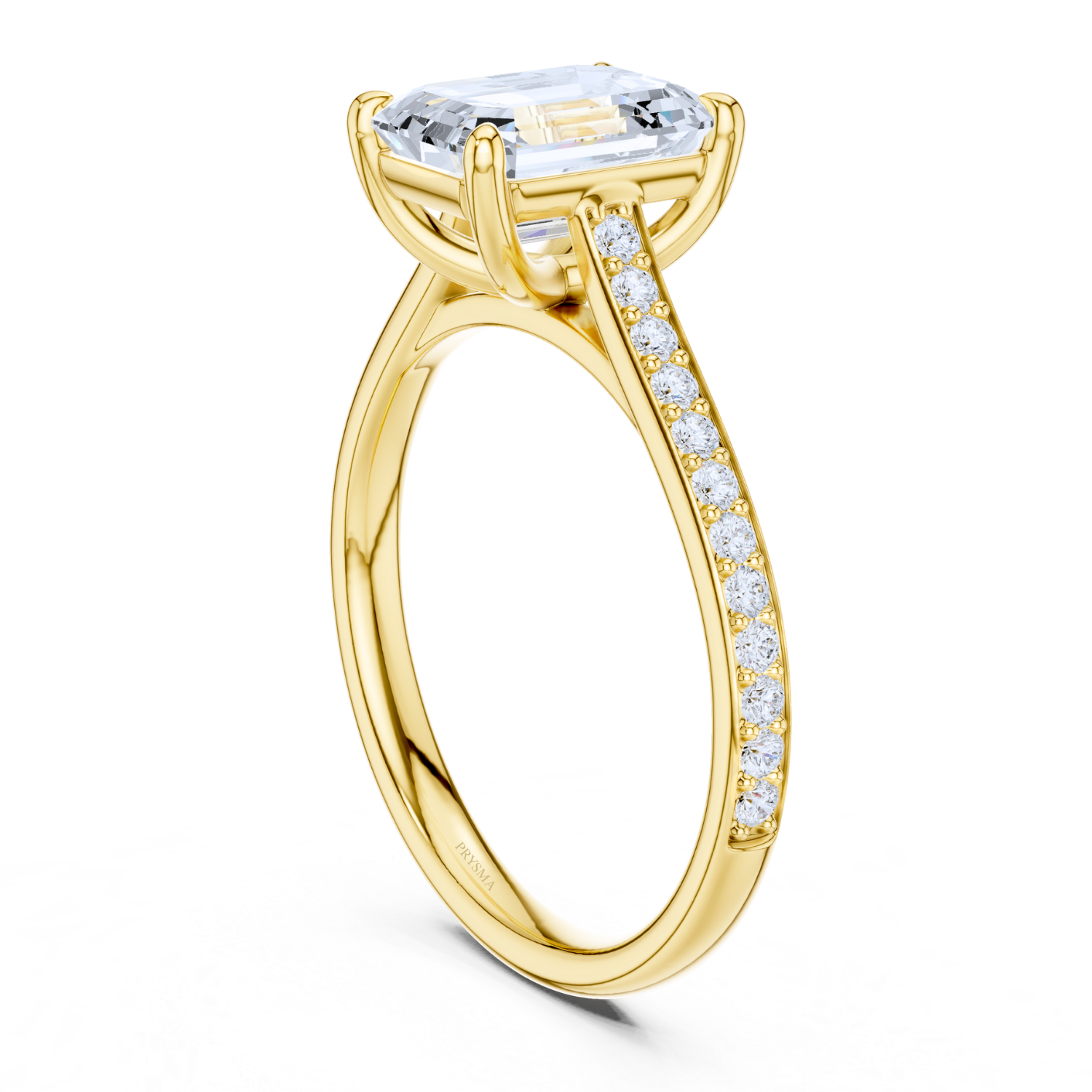 Emerald Cut Diamond Ring With Pave Band