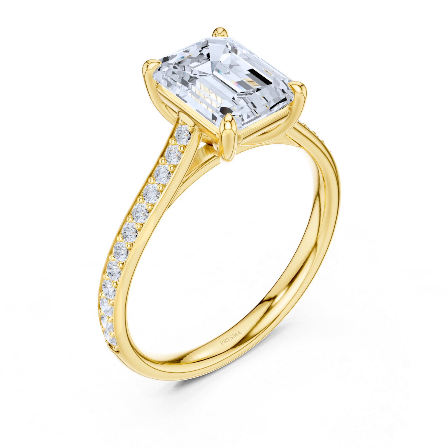 Emerald Cut Diamond Ring With Pave Band