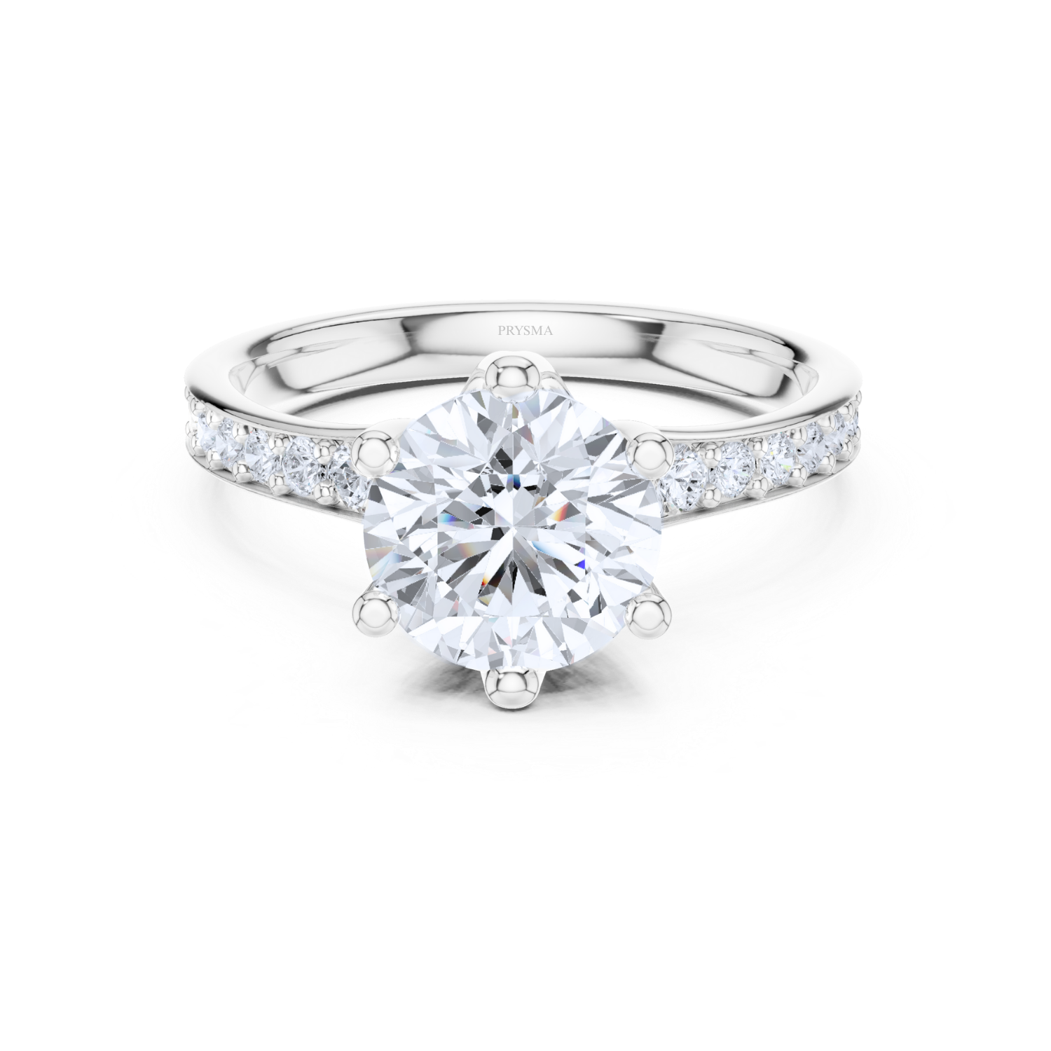 Round Cut Diamond Ring with Pave Band