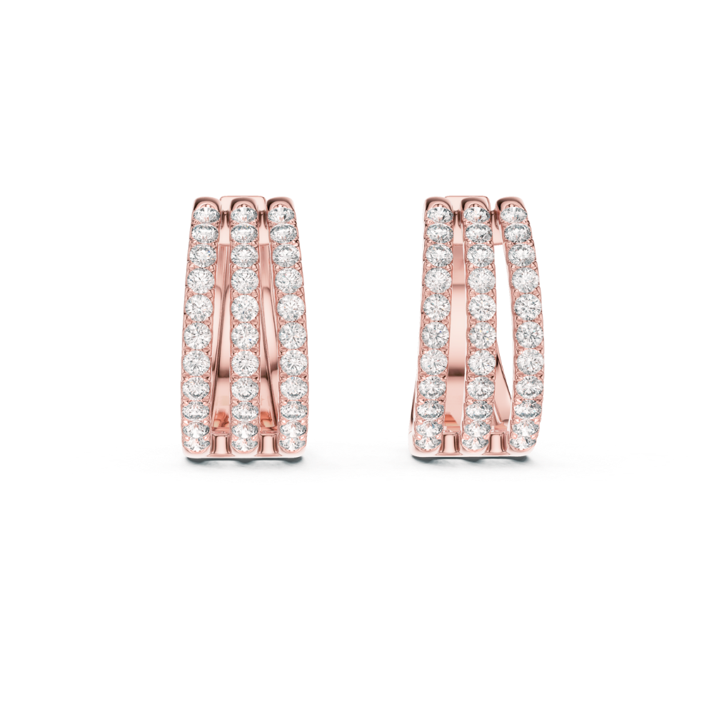 Triple Row Diamond Huggie Hoop Earrings