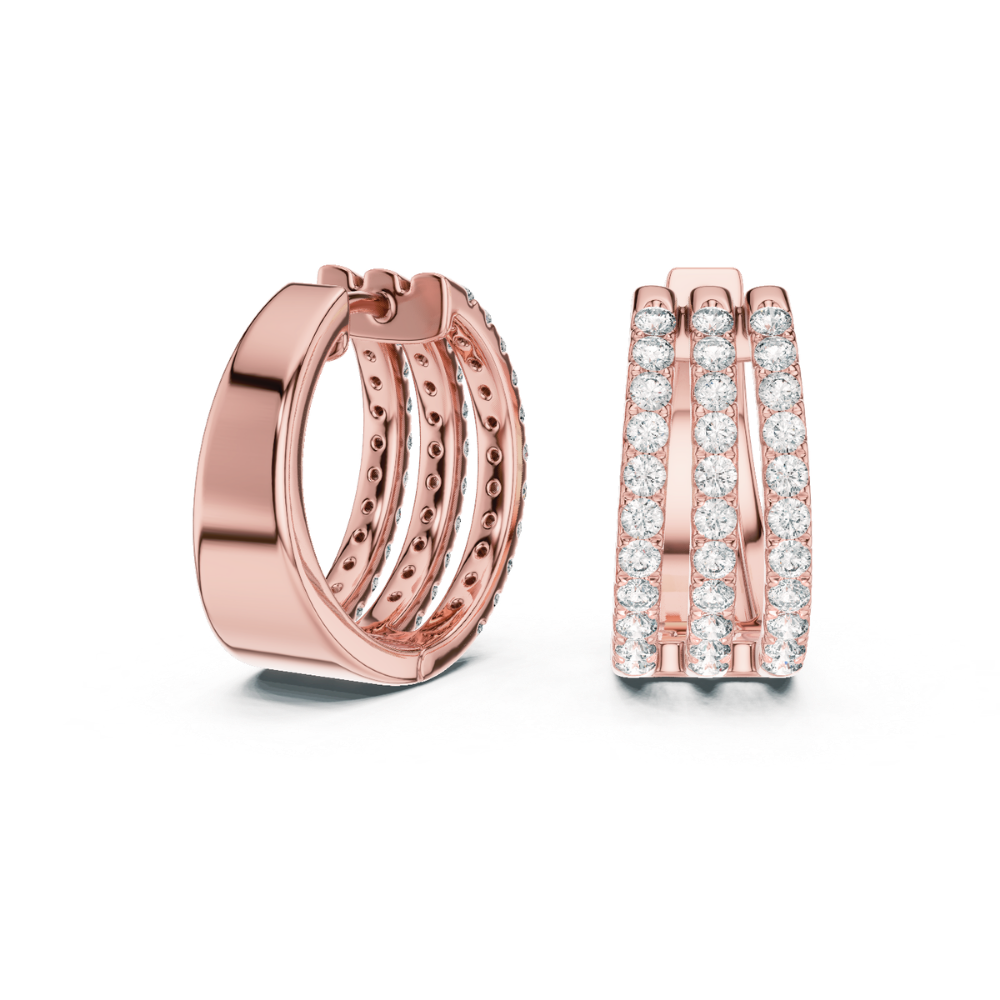 Triple Row Diamond Huggie Hoop Earrings