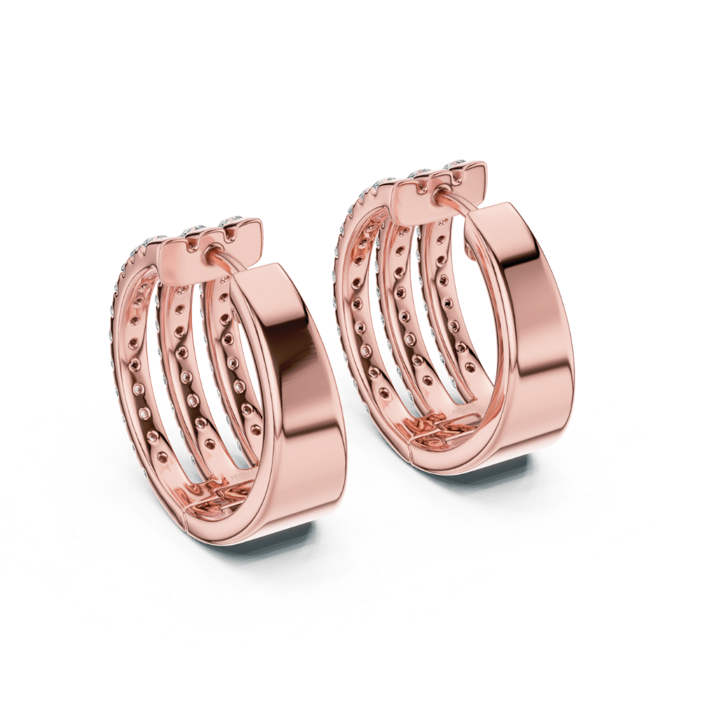 Triple Row Diamond Huggie Hoop Earrings