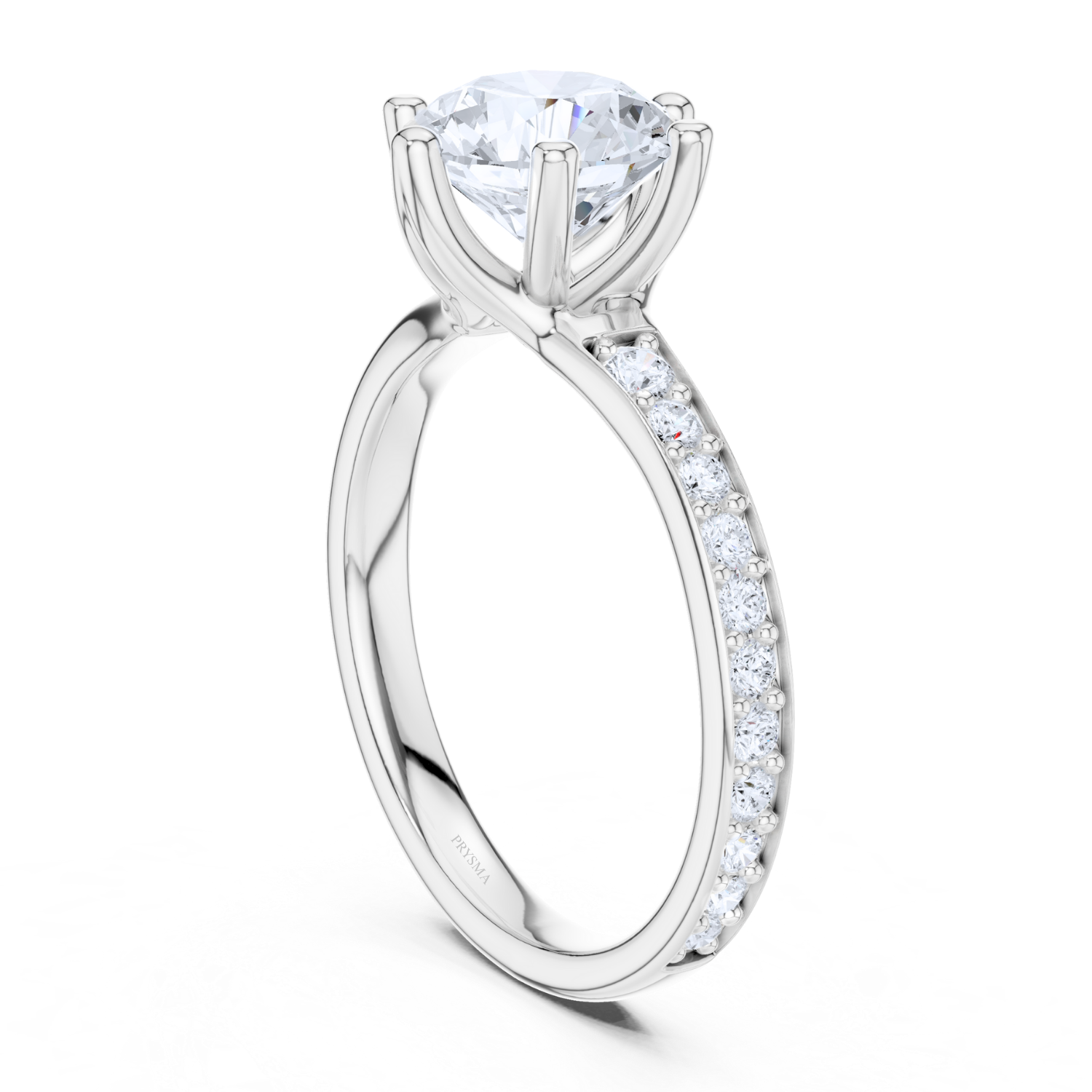 Round Cut Diamond Ring with Pave Band