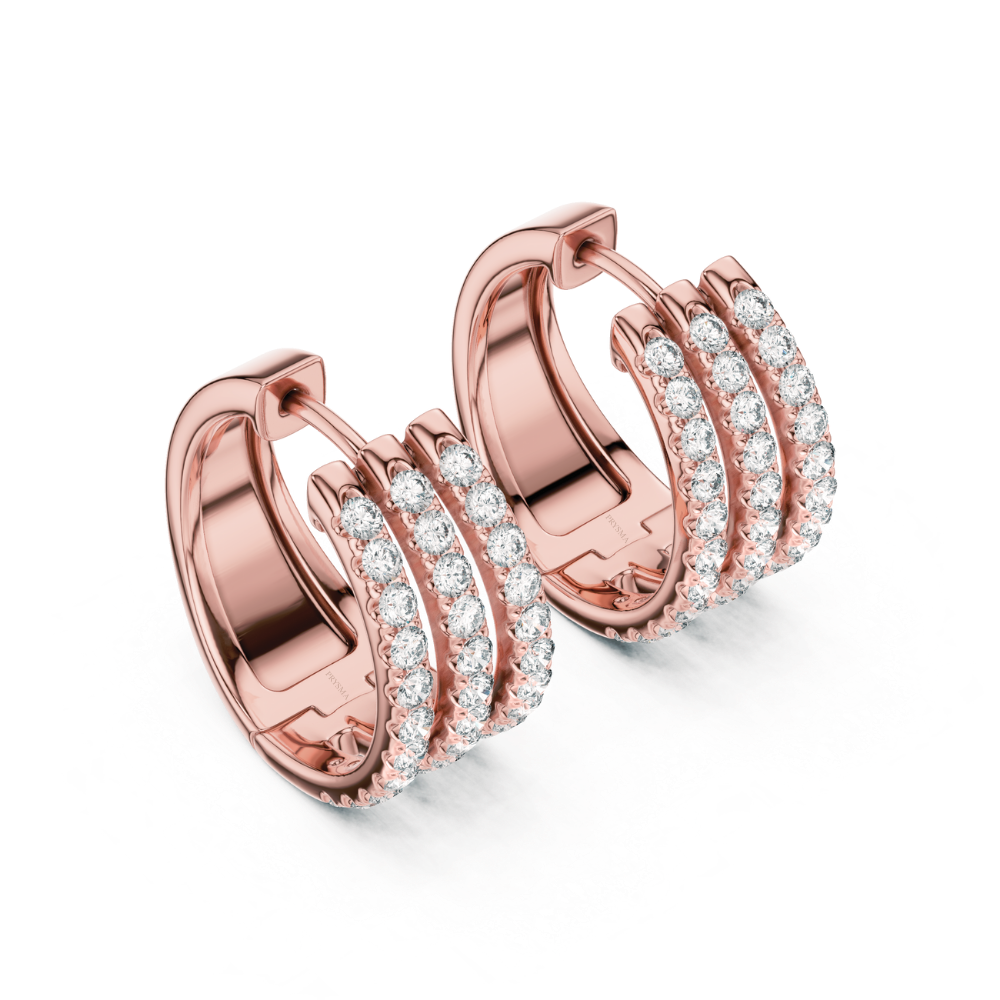 Triple Row Diamond Huggie Hoop Earrings